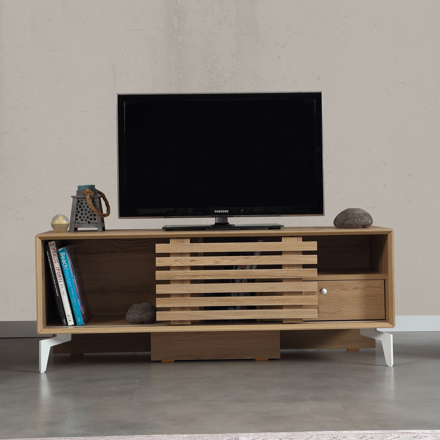 Comoda tv, Hanah Home, pal melaminat, stejar, 125x50x41 cm — imaginea 5