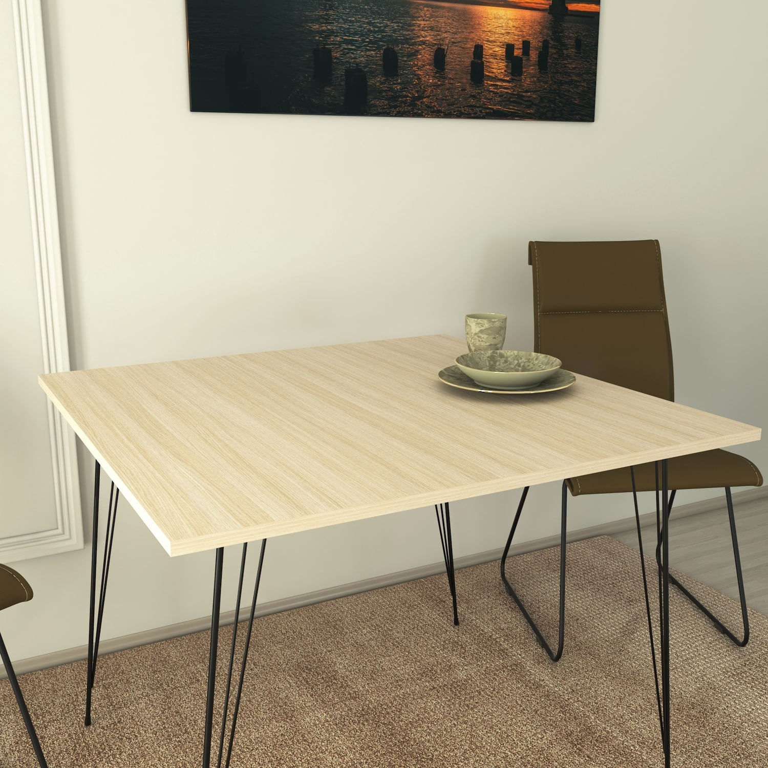 Masa, Hanah Home, panou aglomerat cu melamina, stejar, 90x90x75 cm — imaginea 4