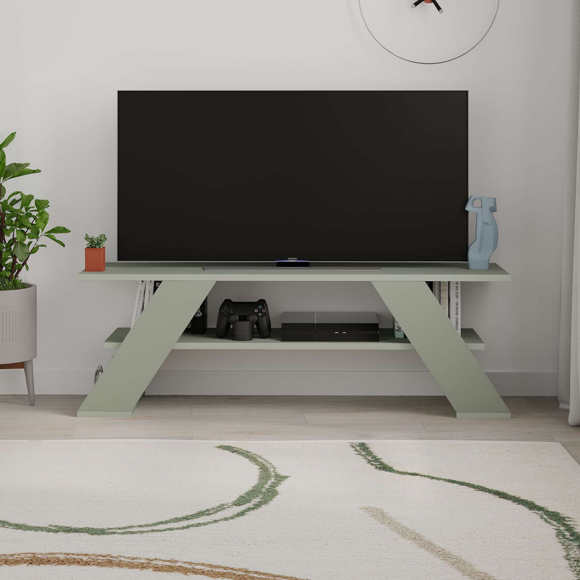 Comoda tv, Hanah Home, pal melaminat, verde cenusa, 120x40x33,5 cm — imaginea 4