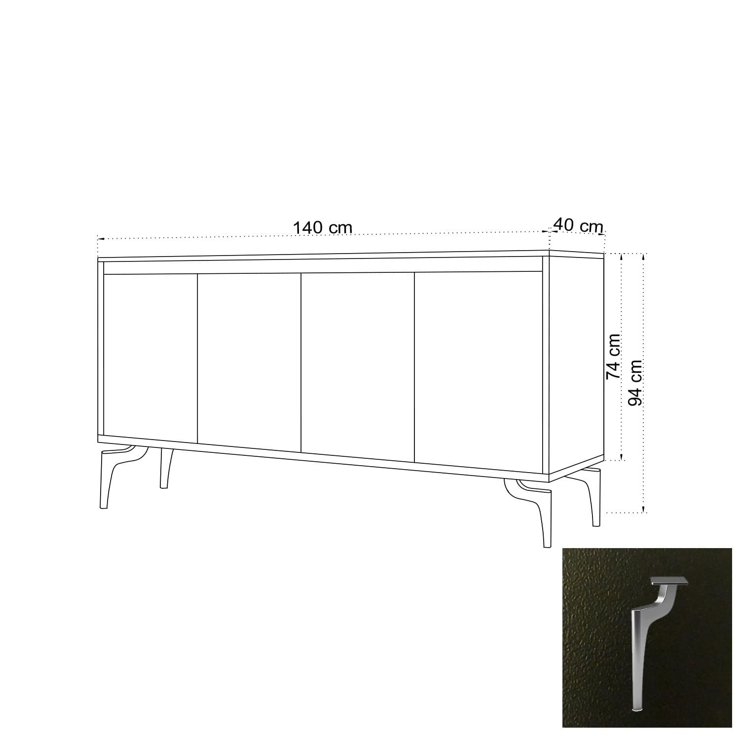 Consola, Hanah Home, pal melaminat, alb negru, 140x40x94 cm — imaginea 3