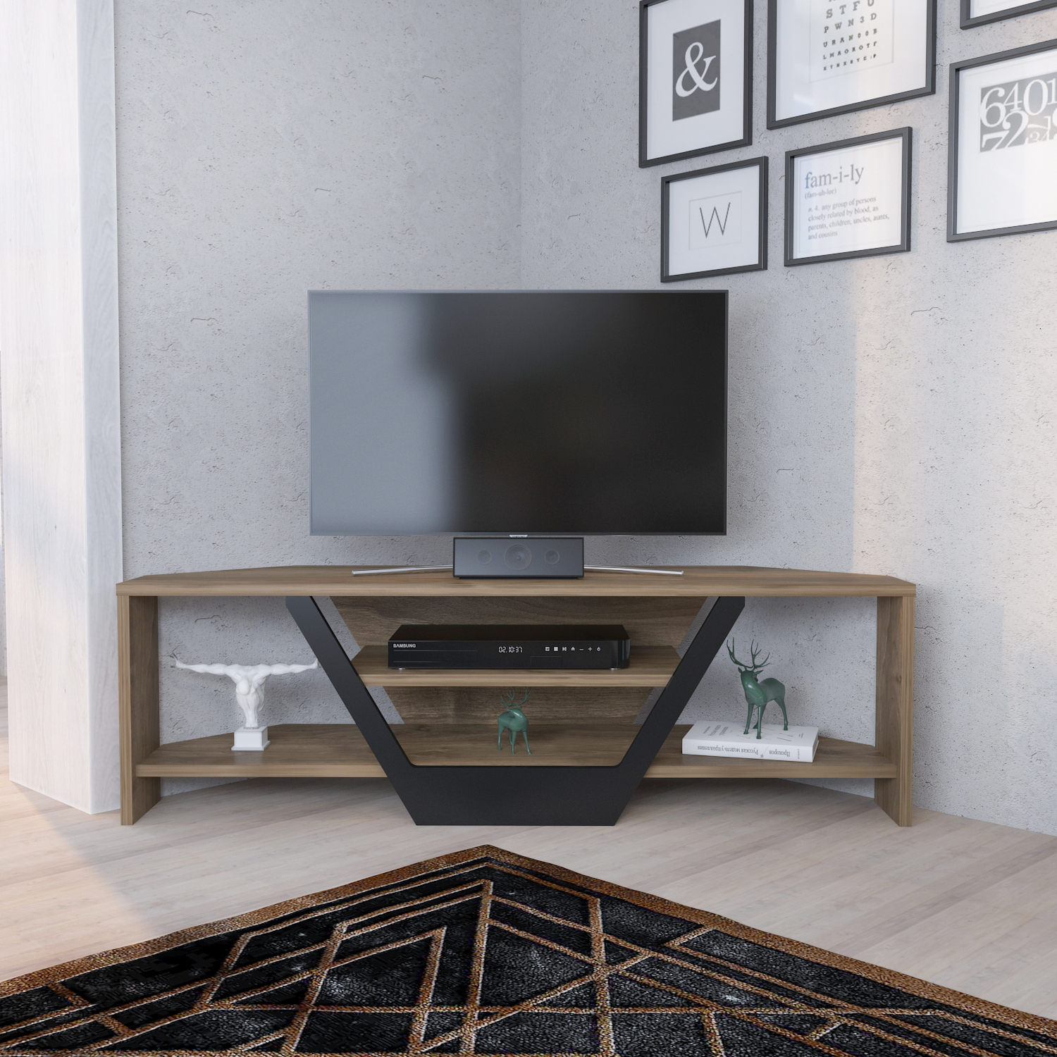Comoda tv, Hanah Home, pal melaminat, nuc si negru, 120x35x36.8 cm — imaginea 5