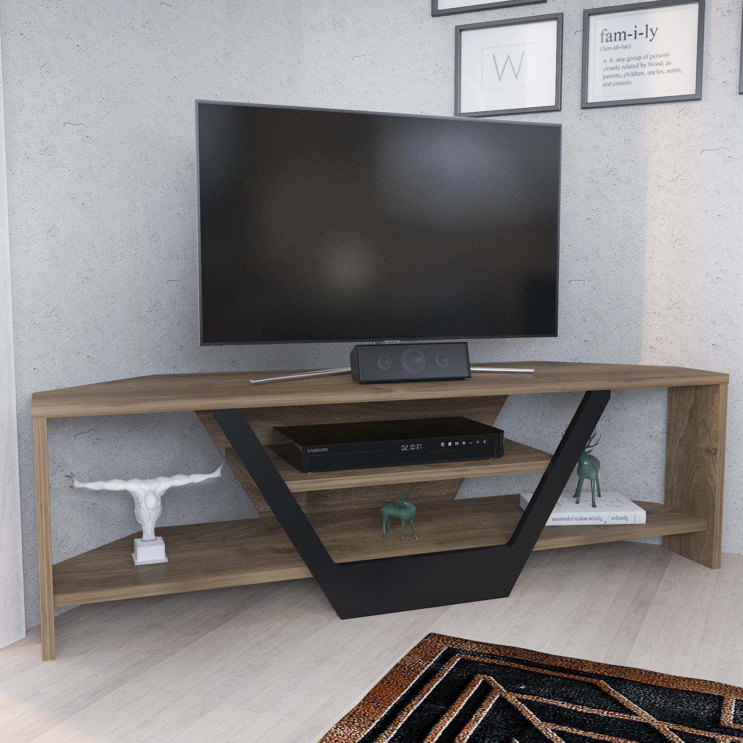Comoda tv, Hanah Home, pal melaminat, nuc si negru, 120x35x36.8 cm — imaginea 6