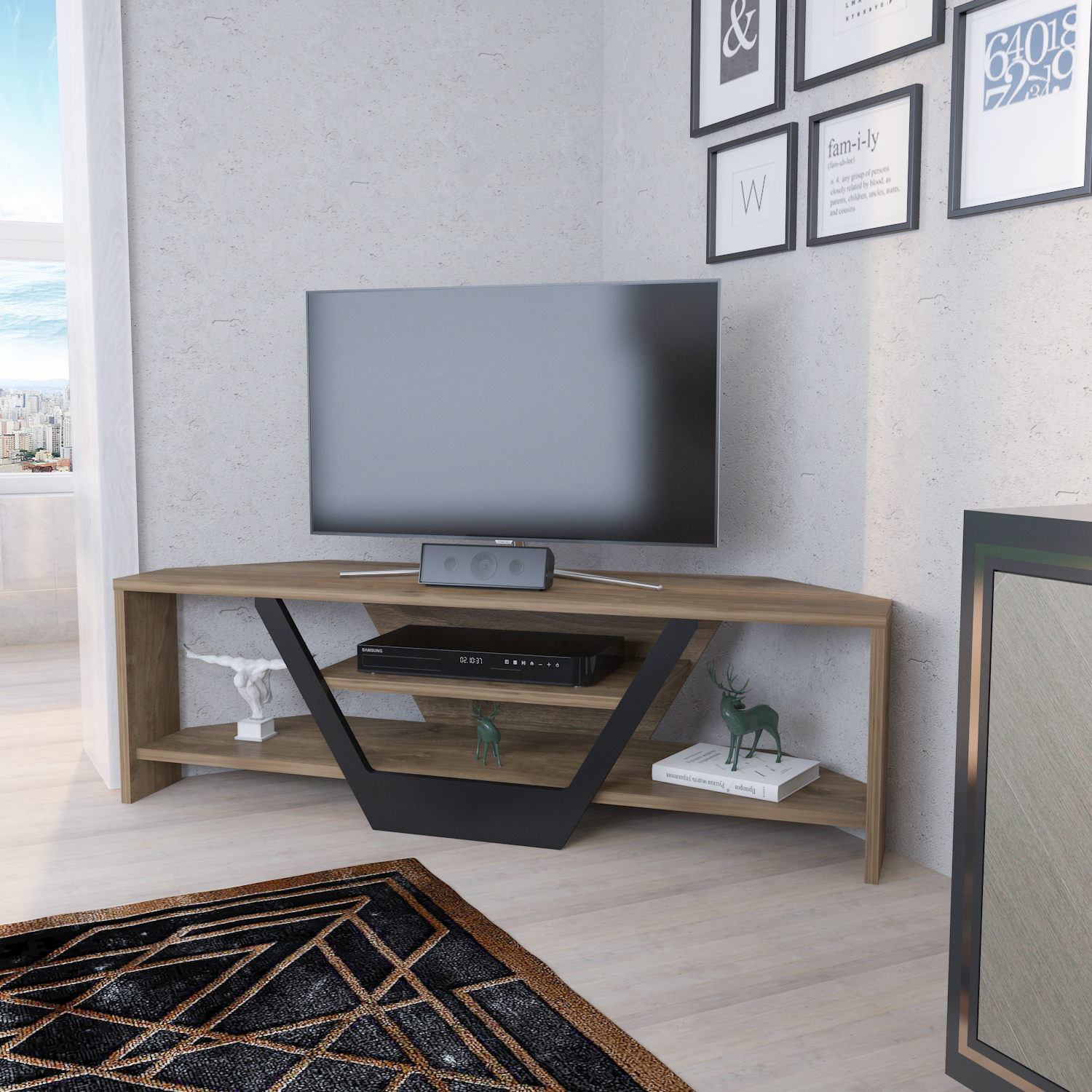 Comoda tv, Hanah Home, pal melaminat, nuc si negru, 120x35x36.8 cm — imaginea 7