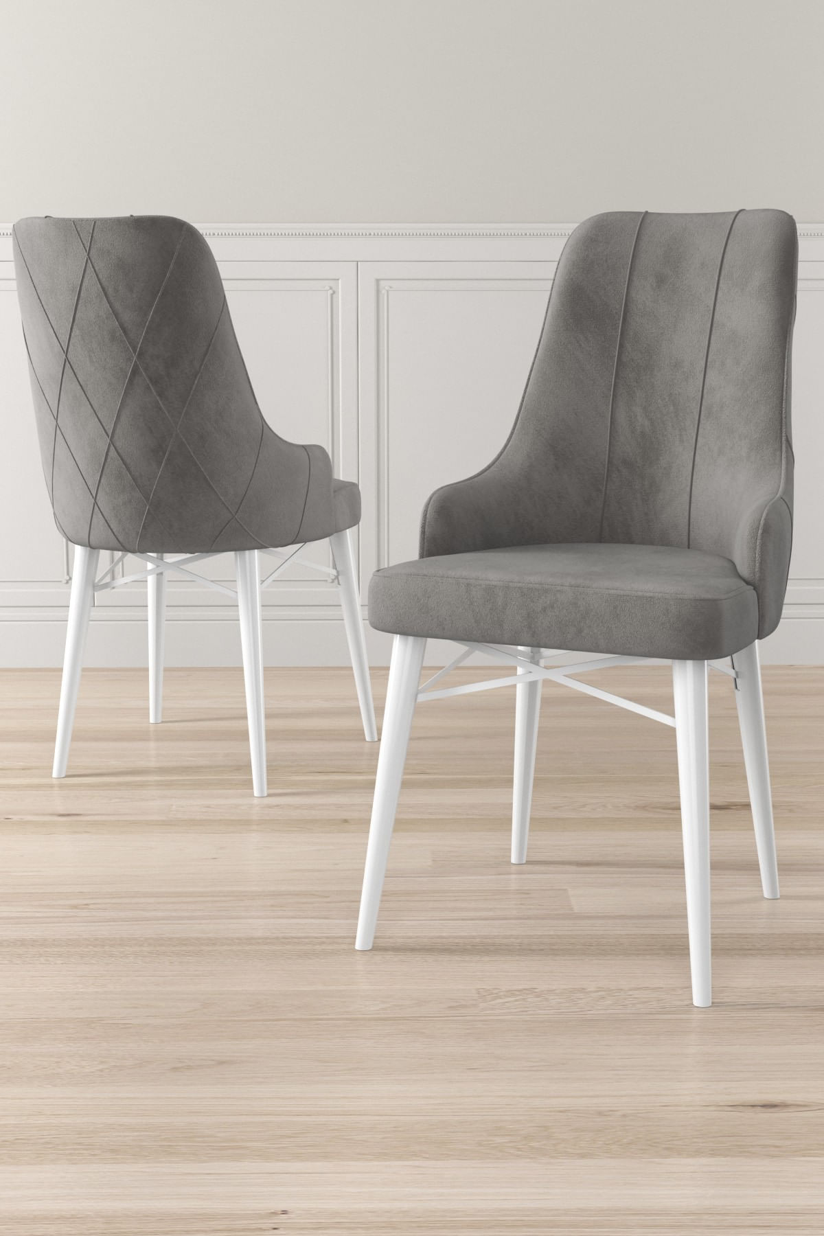Set scaune, Hanah Home, metal, babyface, gri, alb, 46x42x95 cm, 6 bucati
