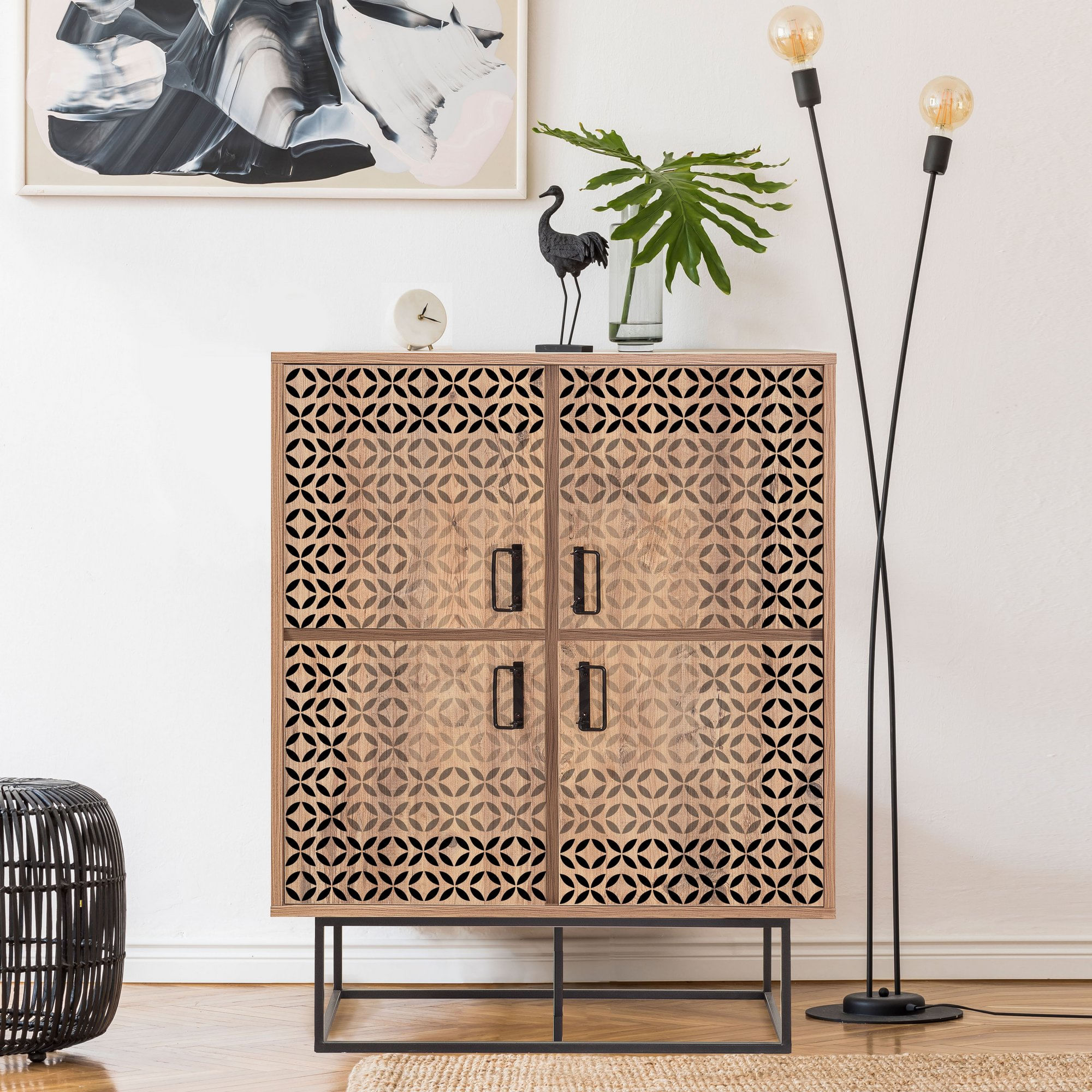Dulap multifunctional, Hanah Home, panou de particule melaminat, pin atlantic si negru, 93x36x115 cm — imaginea 3