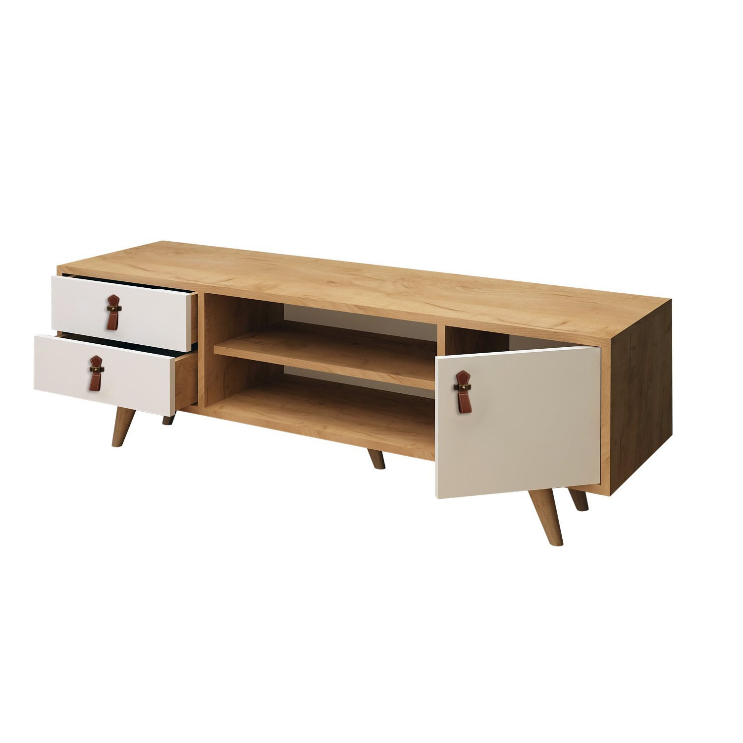 Comoda tv, Hanah Home, pal melaminat, stejar alb, 120x40x53 cm — imaginea 2