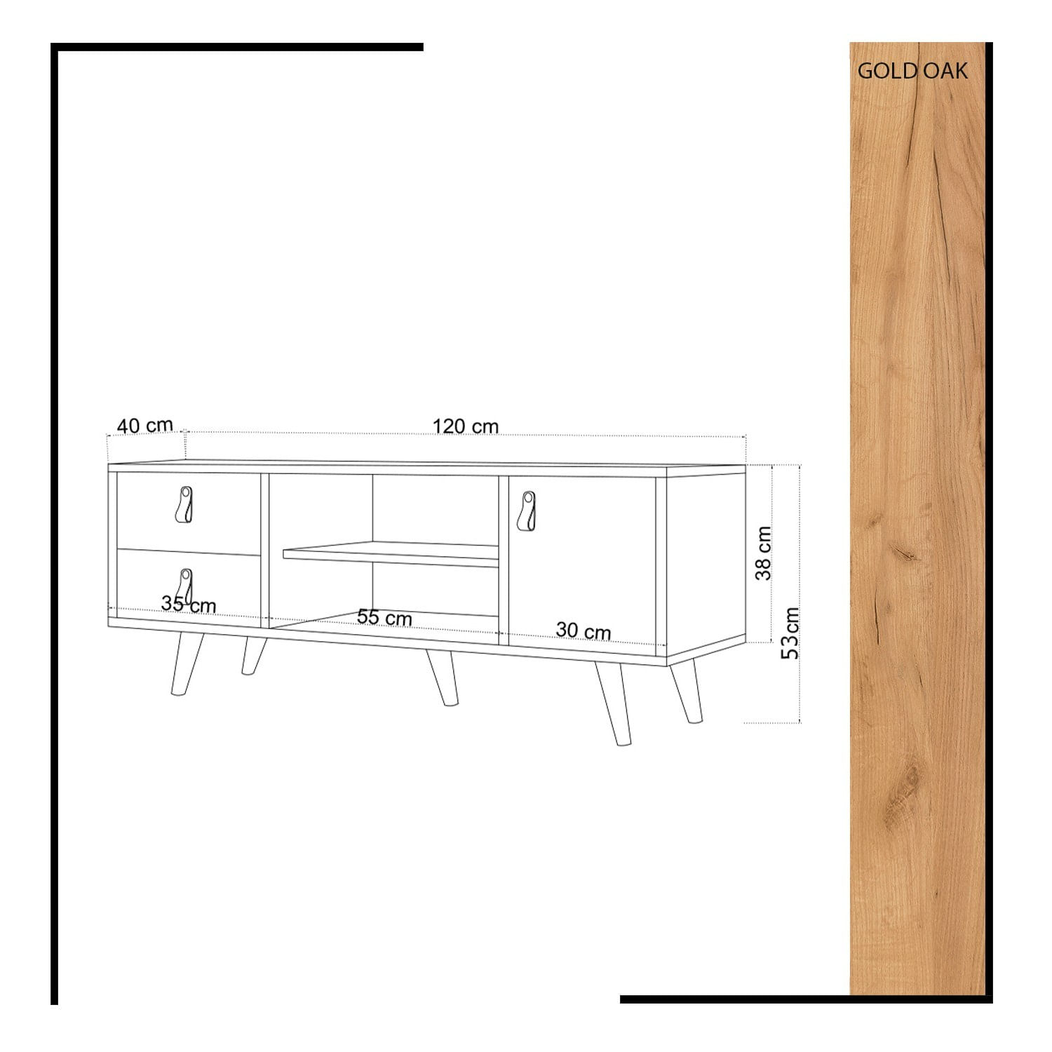 Comoda tv, Hanah Home, pal melaminat, stejar alb, 120x40x53 cm — imaginea 3