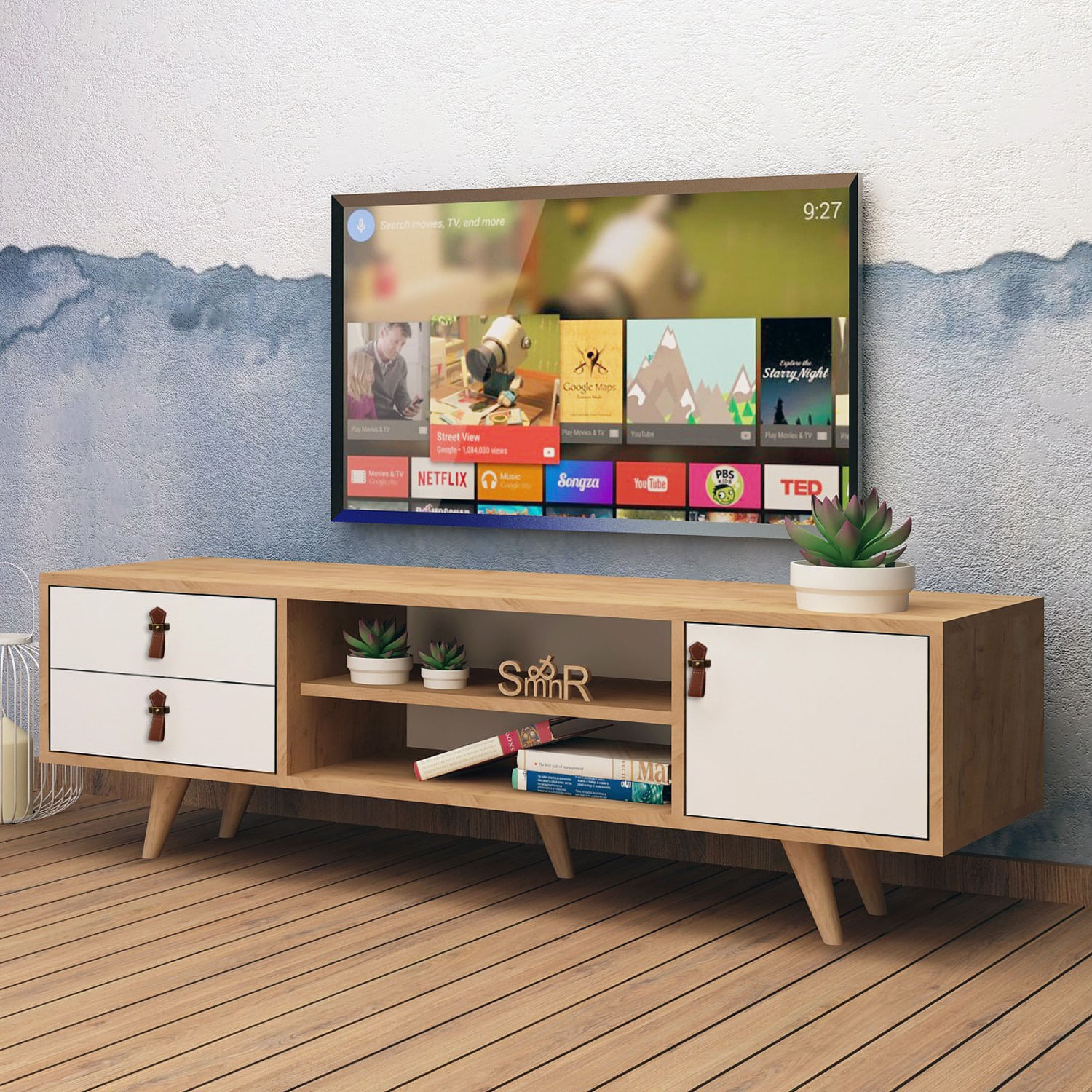 Comoda tv, Hanah Home, pal melaminat, stejar alb, 120x40x53 cm — imaginea 4