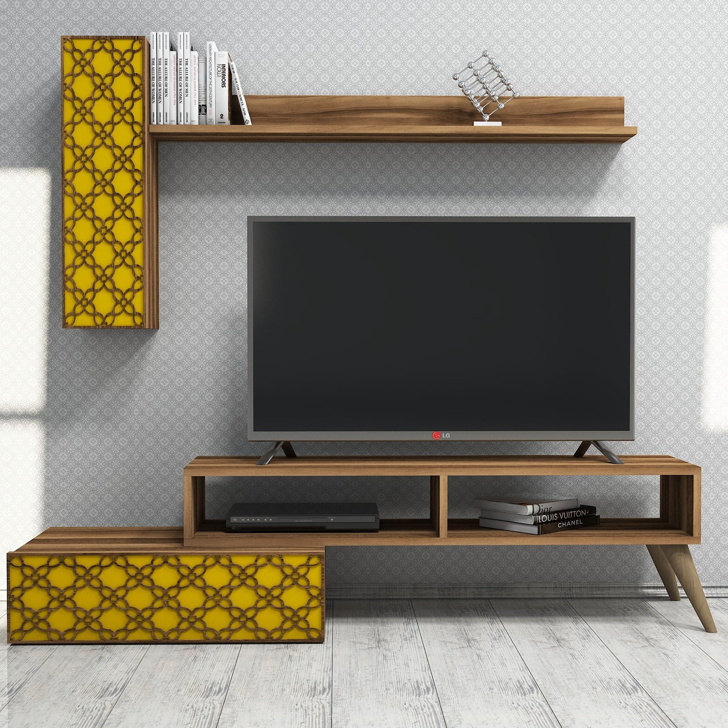 Corp tv, Hanah Home, pal melaminat, nuc si galben, 150x37.8x37.2 cm