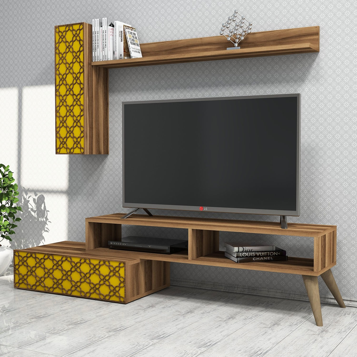 Corp tv, Hanah Home, pal melaminat, nuc si galben, 150x37.8x37.2 cm — imaginea 3