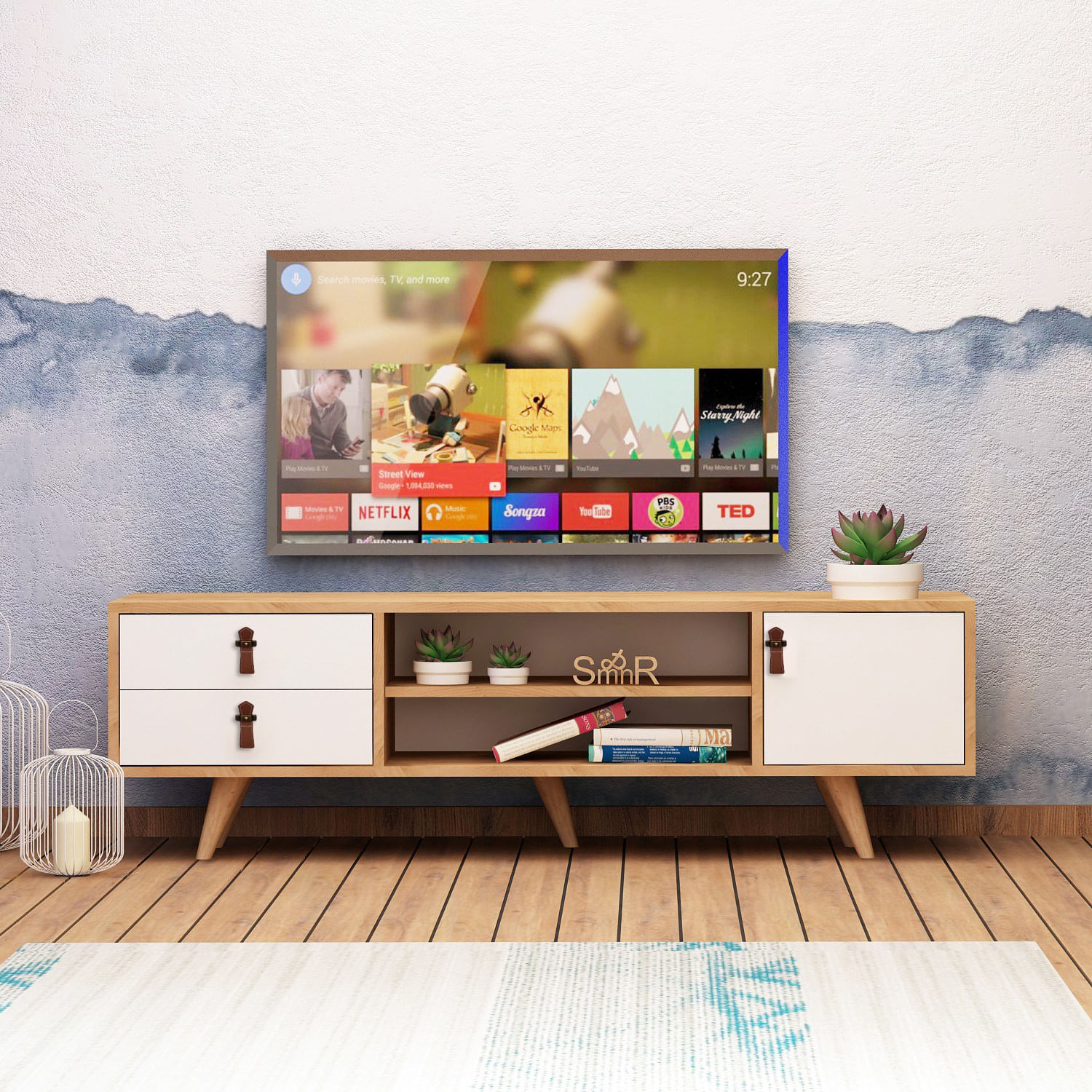 Comoda tv, Hanah Home, pal melaminat, stejar alb, 120x40x53 cm — imaginea 5