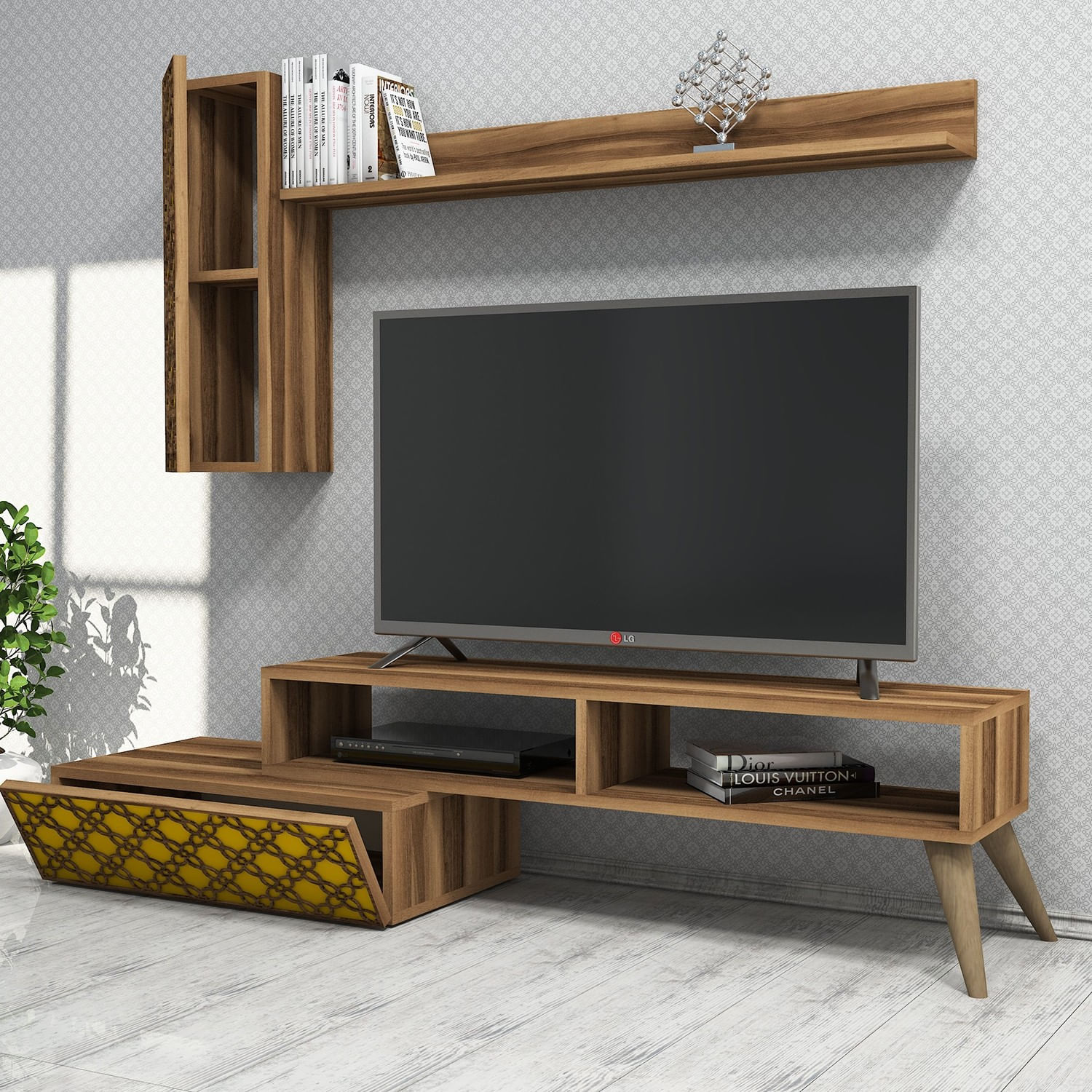 Corp tv, Hanah Home, pal melaminat, nuc si galben, 150x37.8x37.2 cm — imaginea 4