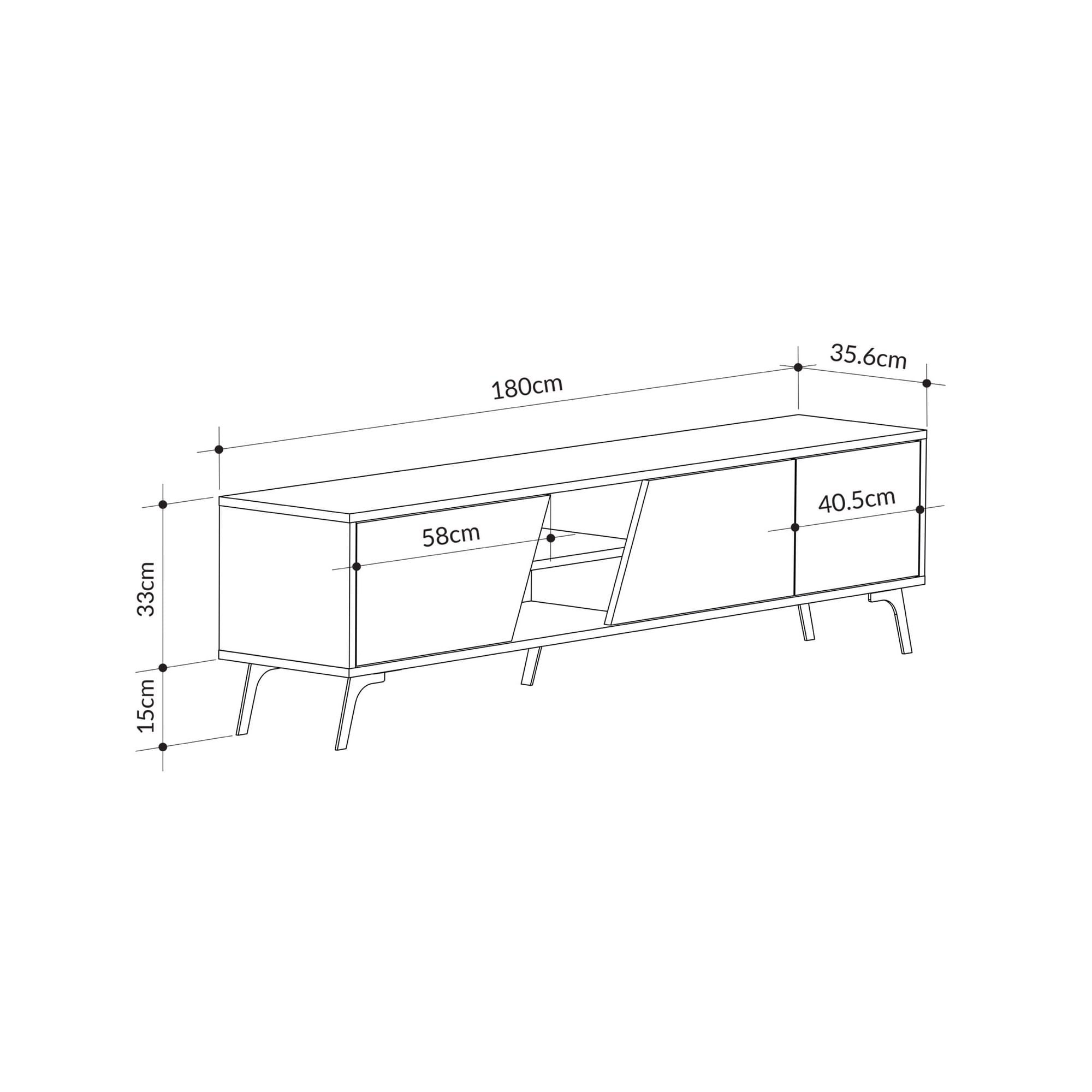 Comoda tv, Hanah Home, pal melaminat, stejar si alb, 180x48x35.6 cm — imaginea 2