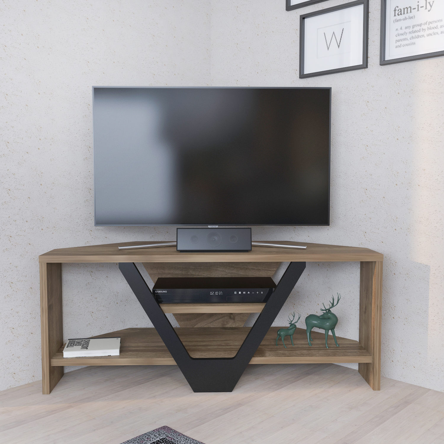 Comoda tv, Hanah Home, pal melaminat, nuc si negru, 90x35x36.8 cm