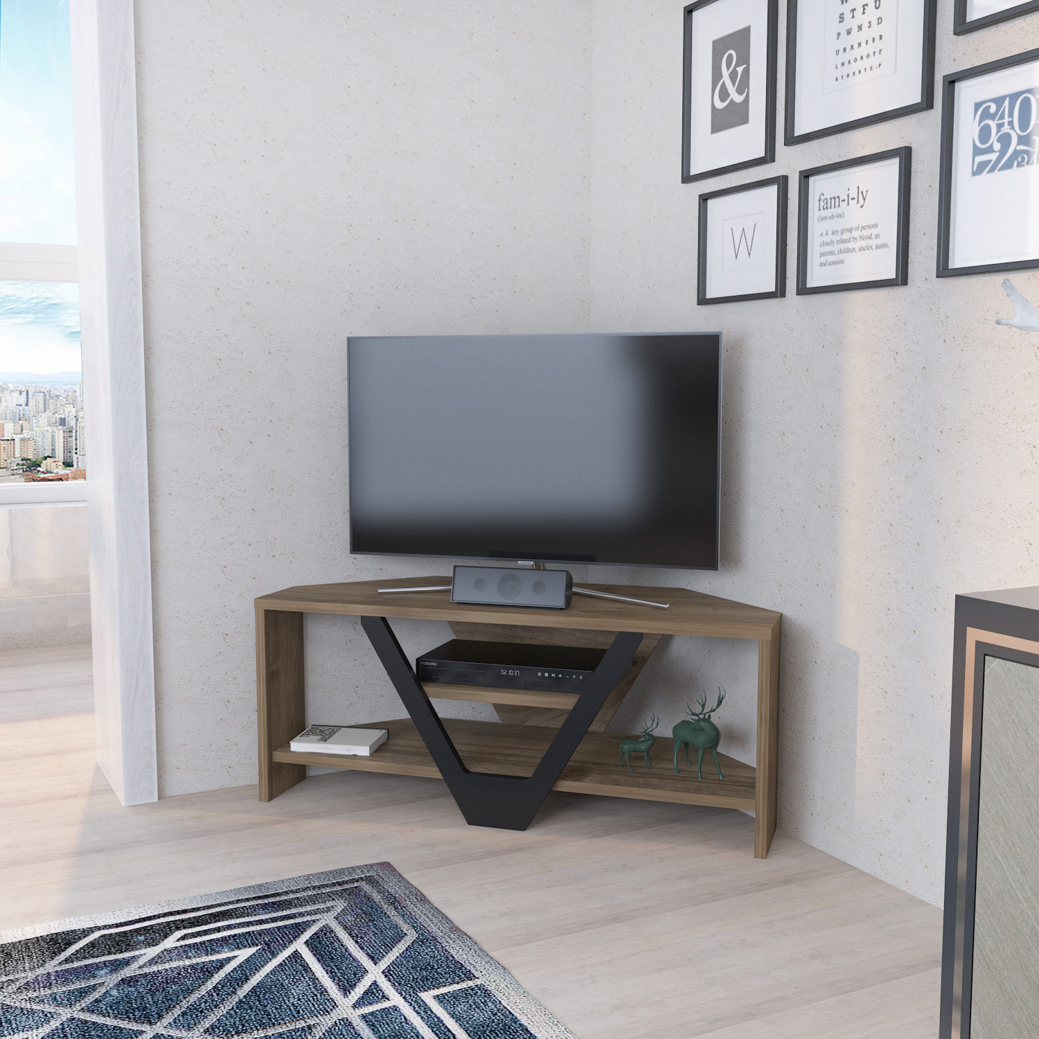 Comoda tv, Hanah Home, pal melaminat, nuc si negru, 90x35x36.8 cm — imaginea 4
