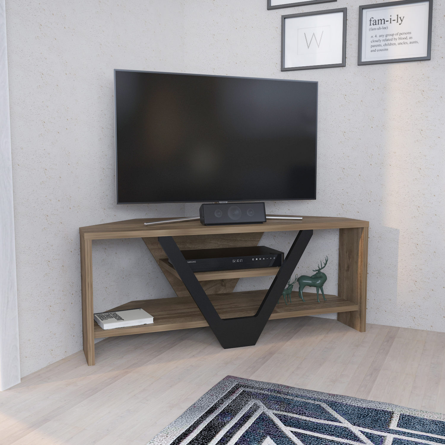 Comoda tv, Hanah Home, pal melaminat, nuc si negru, 90x35x36.8 cm — imaginea 5