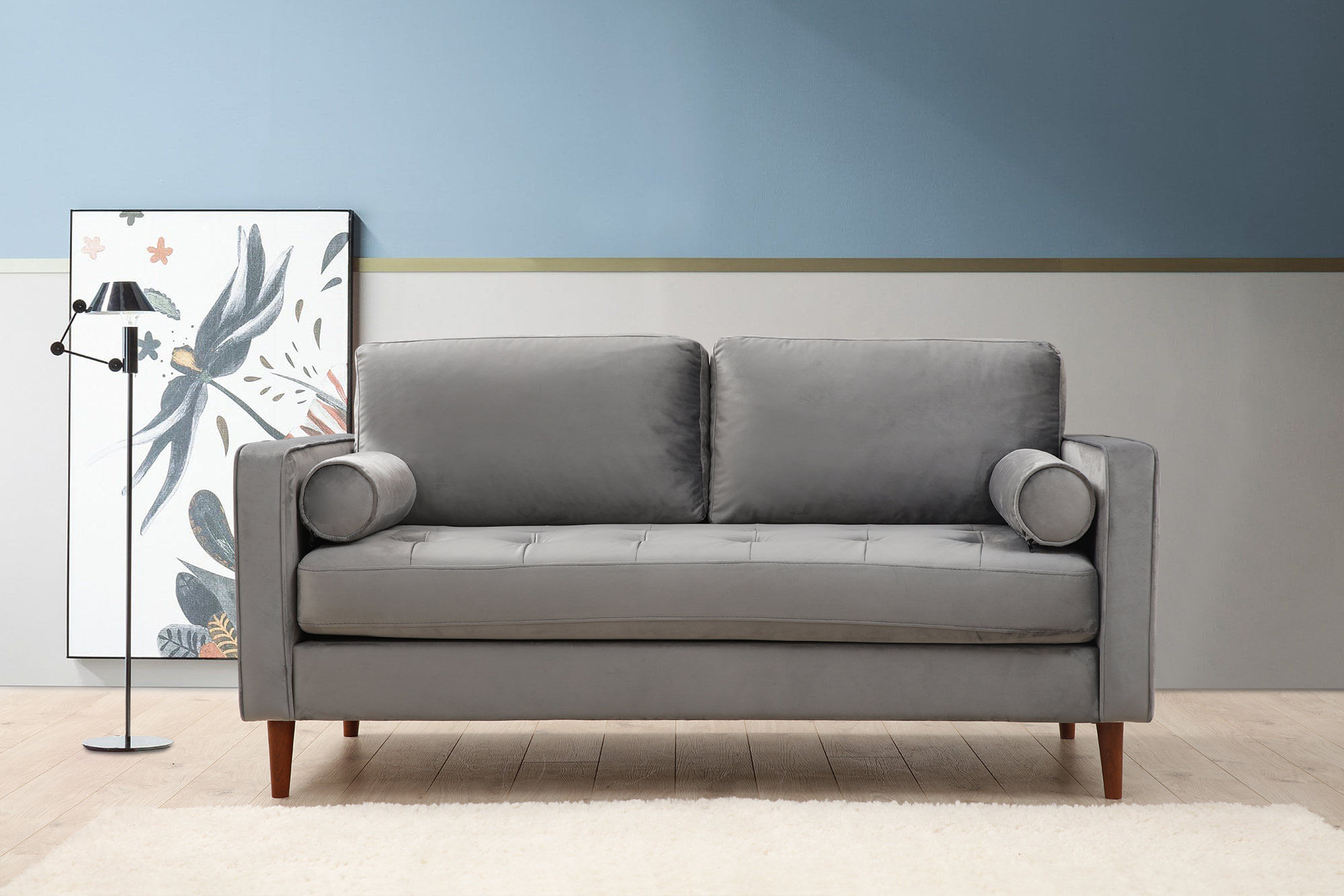 Canapea 2 locuri, Atelier Del Sofa, lemn fag si panouri aglomerate, gri deschis, 175x90x70 cm — imaginea 3