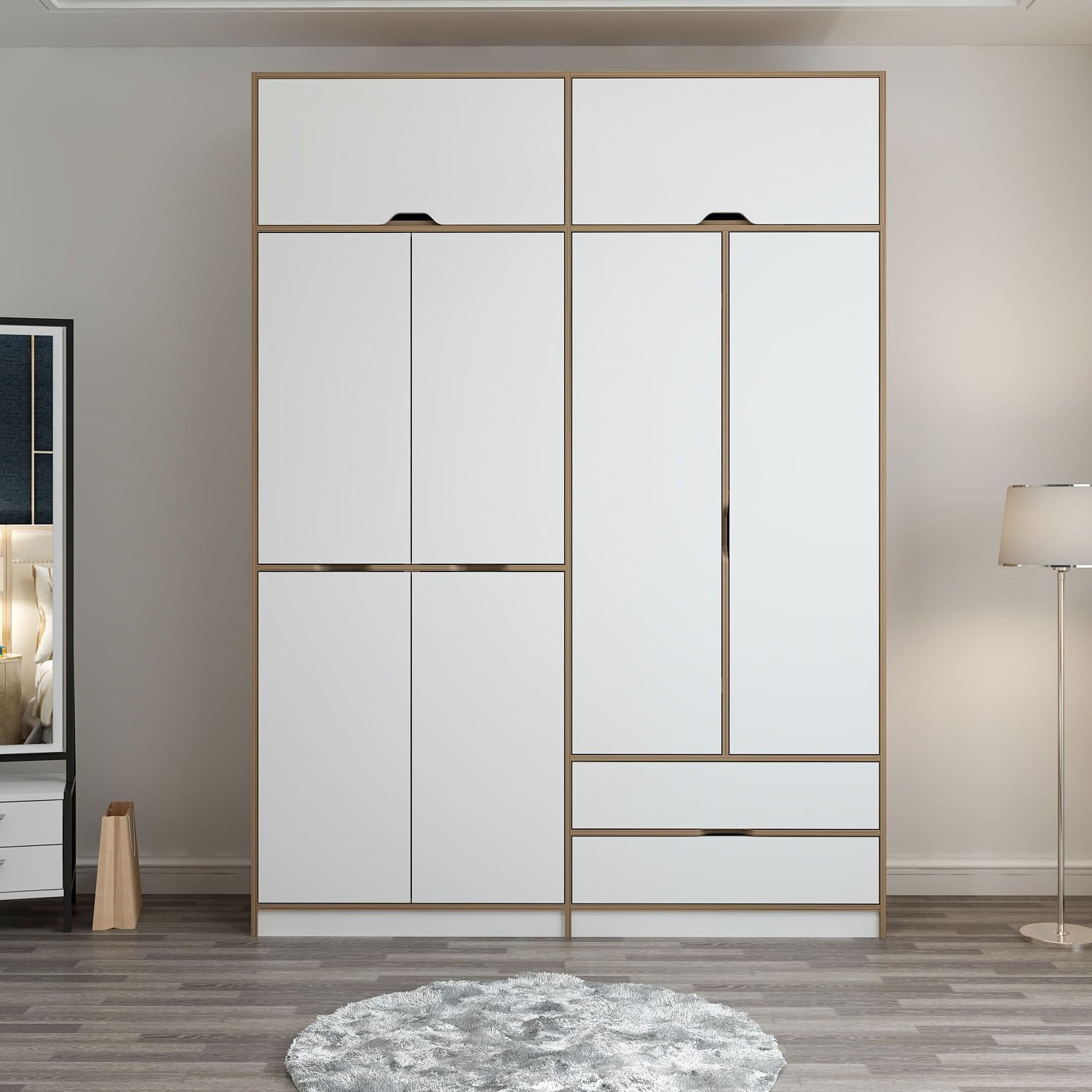 Sifonier, Hanah Home, pal melaminat, alb dore, 185x52x253 cm — imaginea 4