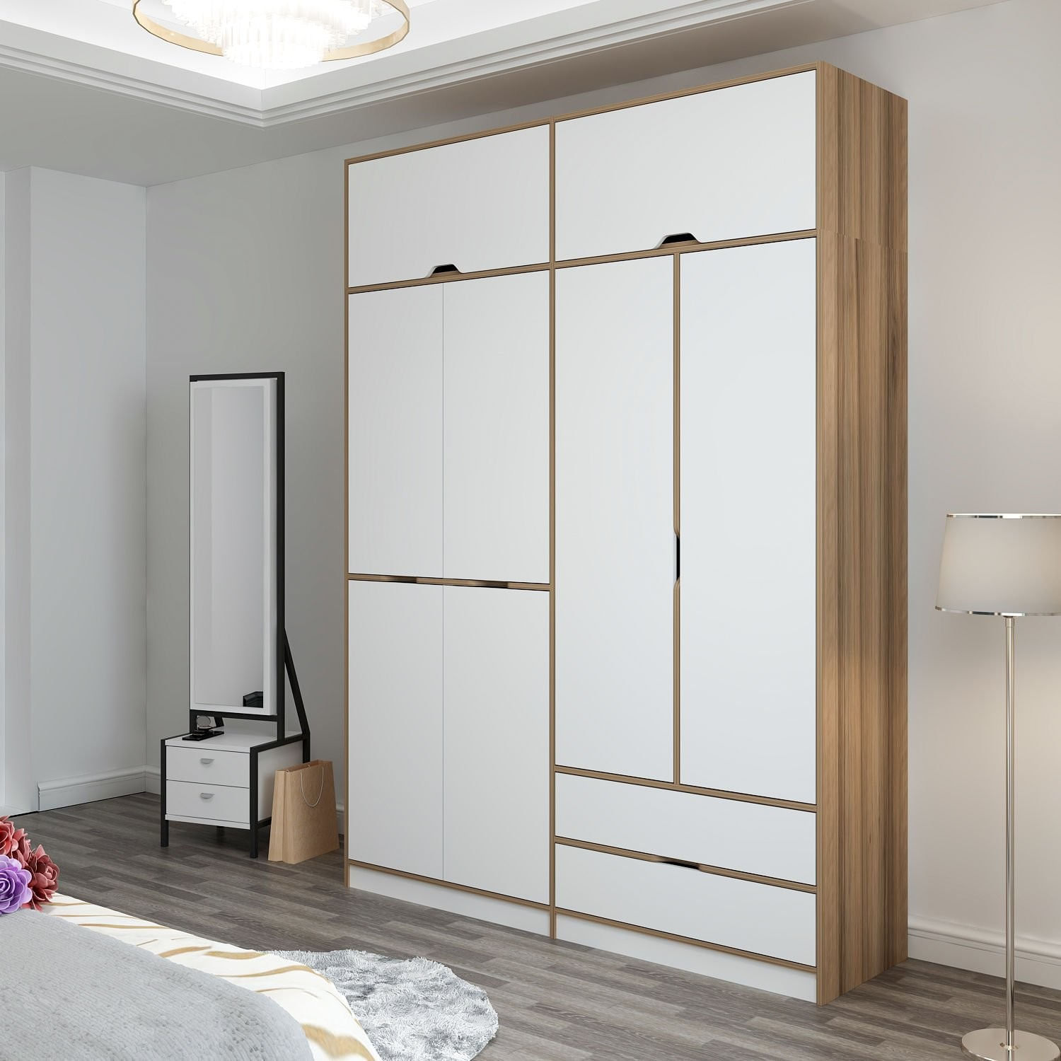 Sifonier, Hanah Home, pal melaminat, alb dore, 185x52x253 cm — imaginea 5