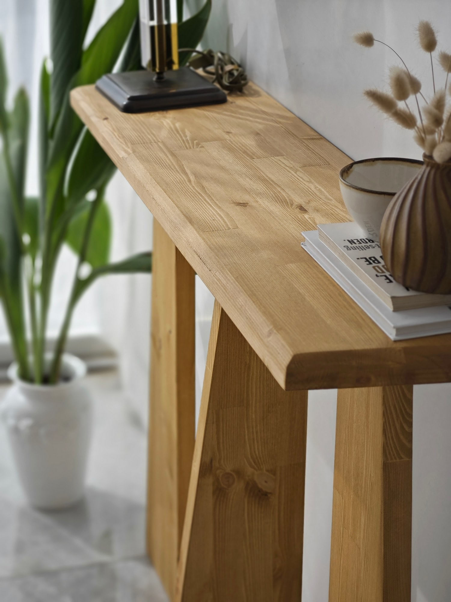 Consola, Hanah Home, lemn masiv, stejar, 100x28x83 cm — imaginea 2