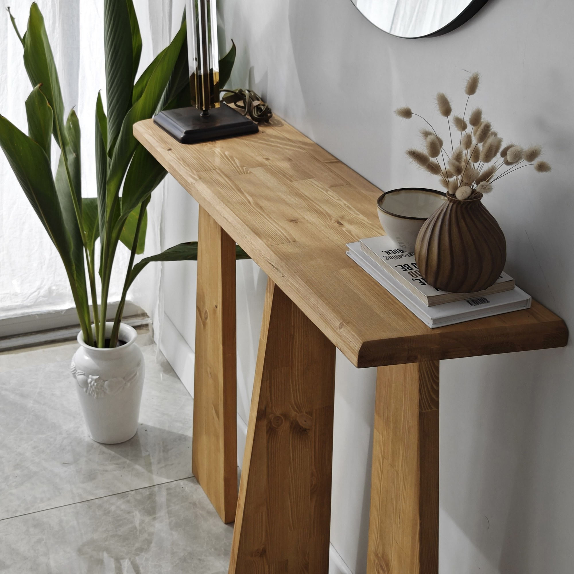 Consola, Hanah Home, lemn masiv, stejar, 100x28x83 cm — imaginea 3