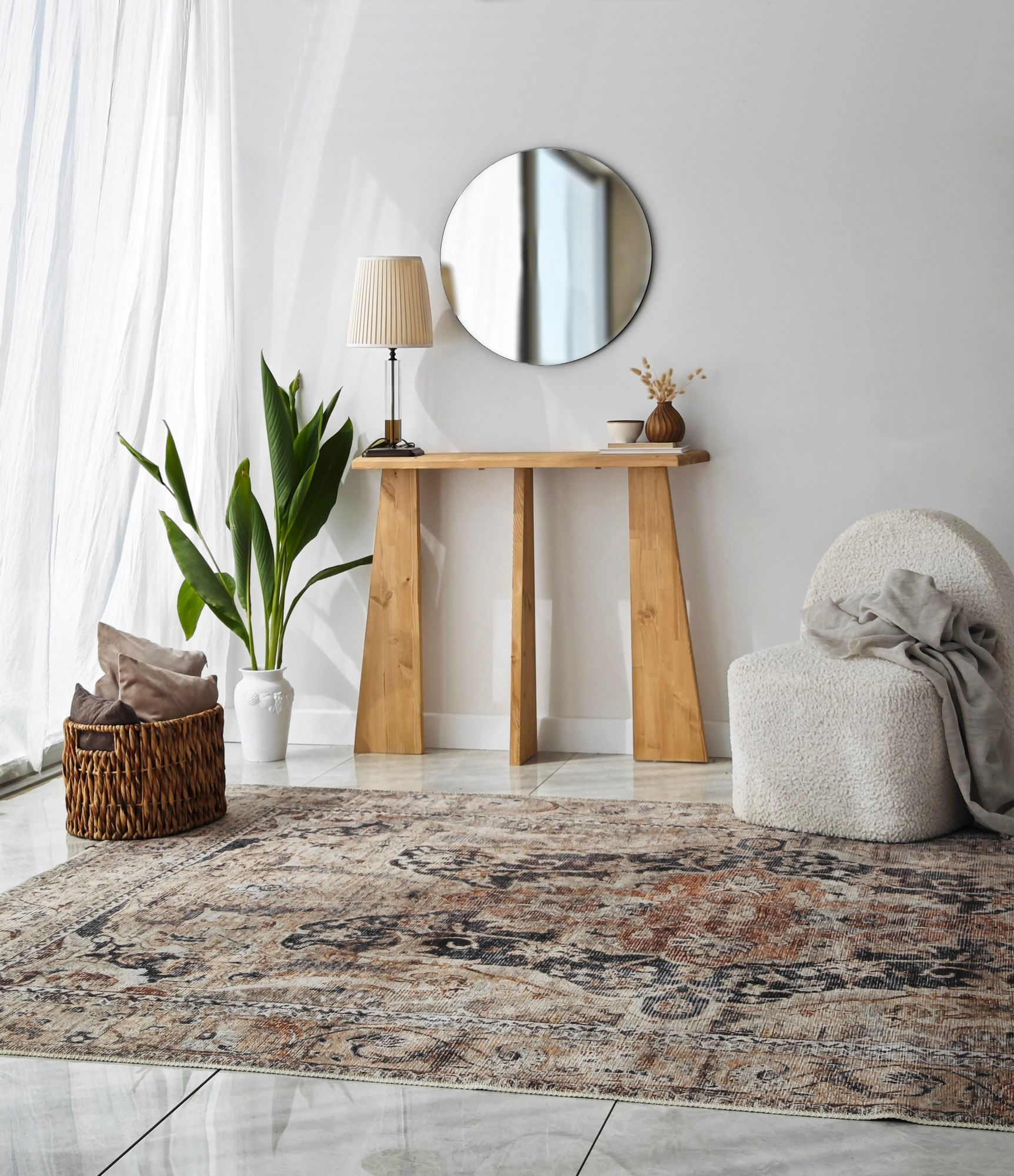 Consola, Hanah Home, lemn masiv, stejar, 100x28x83 cm — imaginea 4