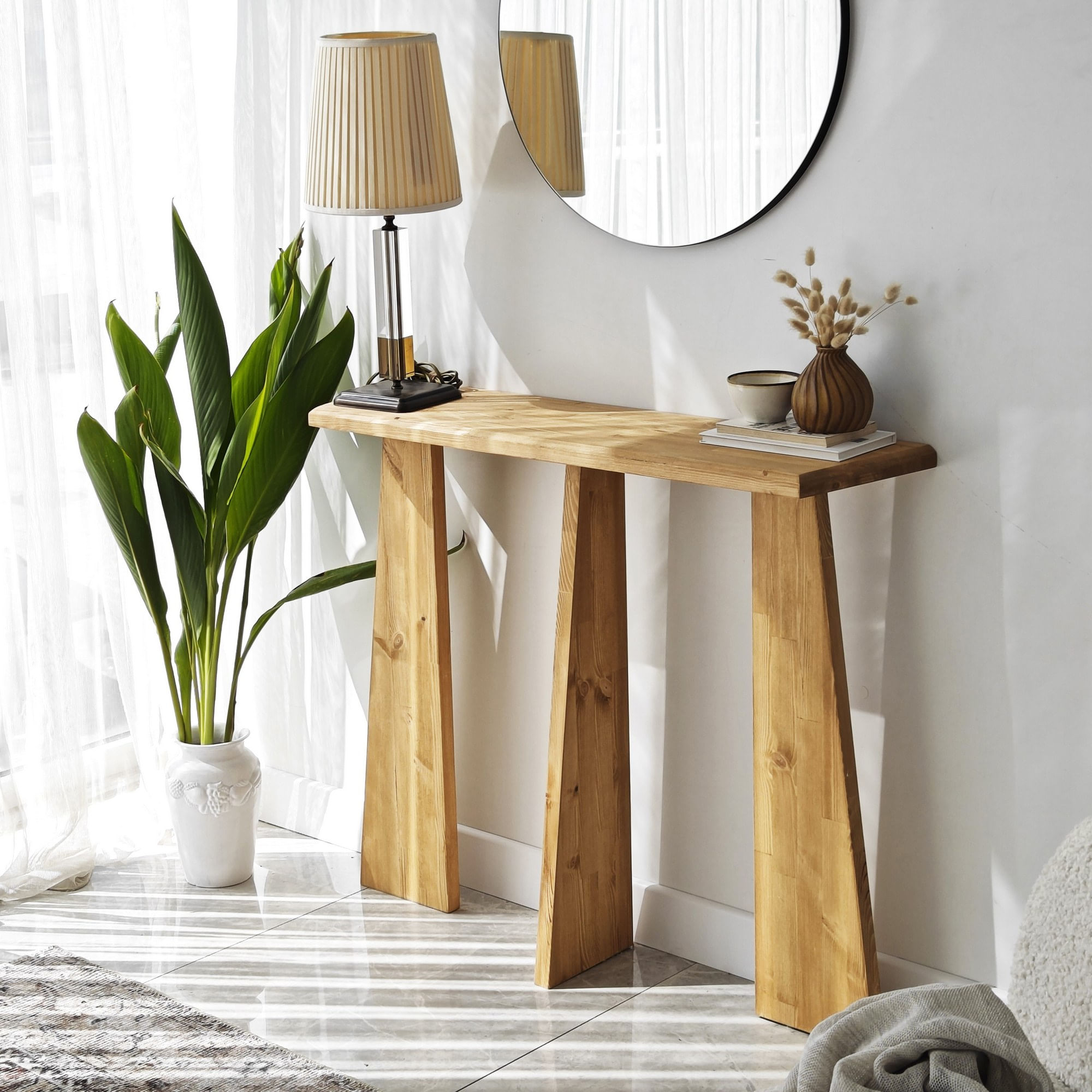 Consola, Hanah Home, lemn masiv, stejar, 100x28x83 cm — imaginea 6