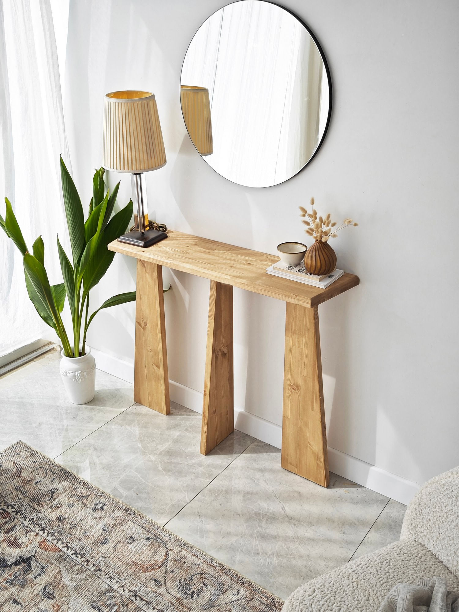 Consola, Hanah Home, lemn masiv, stejar, 100x28x83 cm — imaginea 7