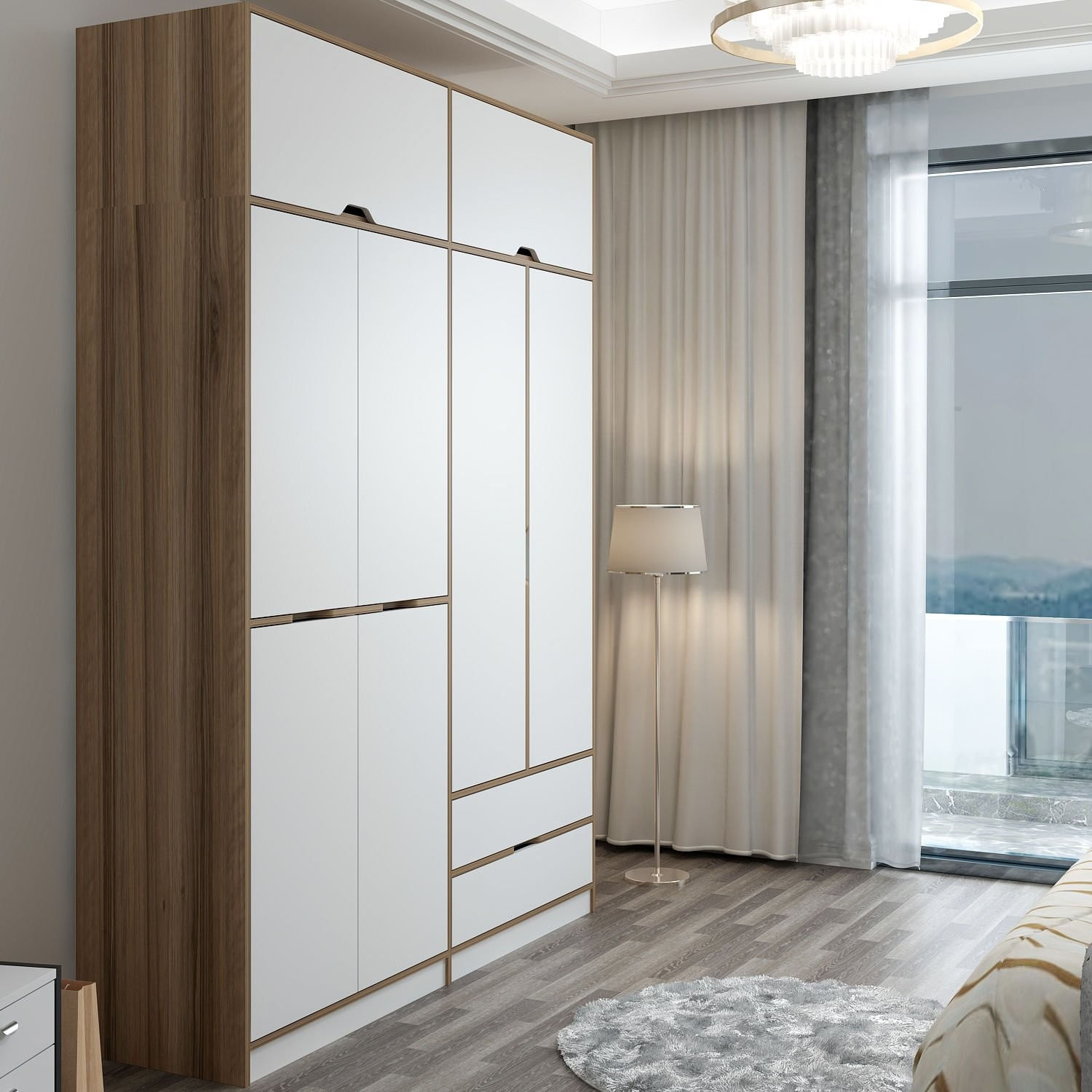 Sifonier, Hanah Home, pal melaminat, alb dore, 185x52x253 cm — imaginea 7