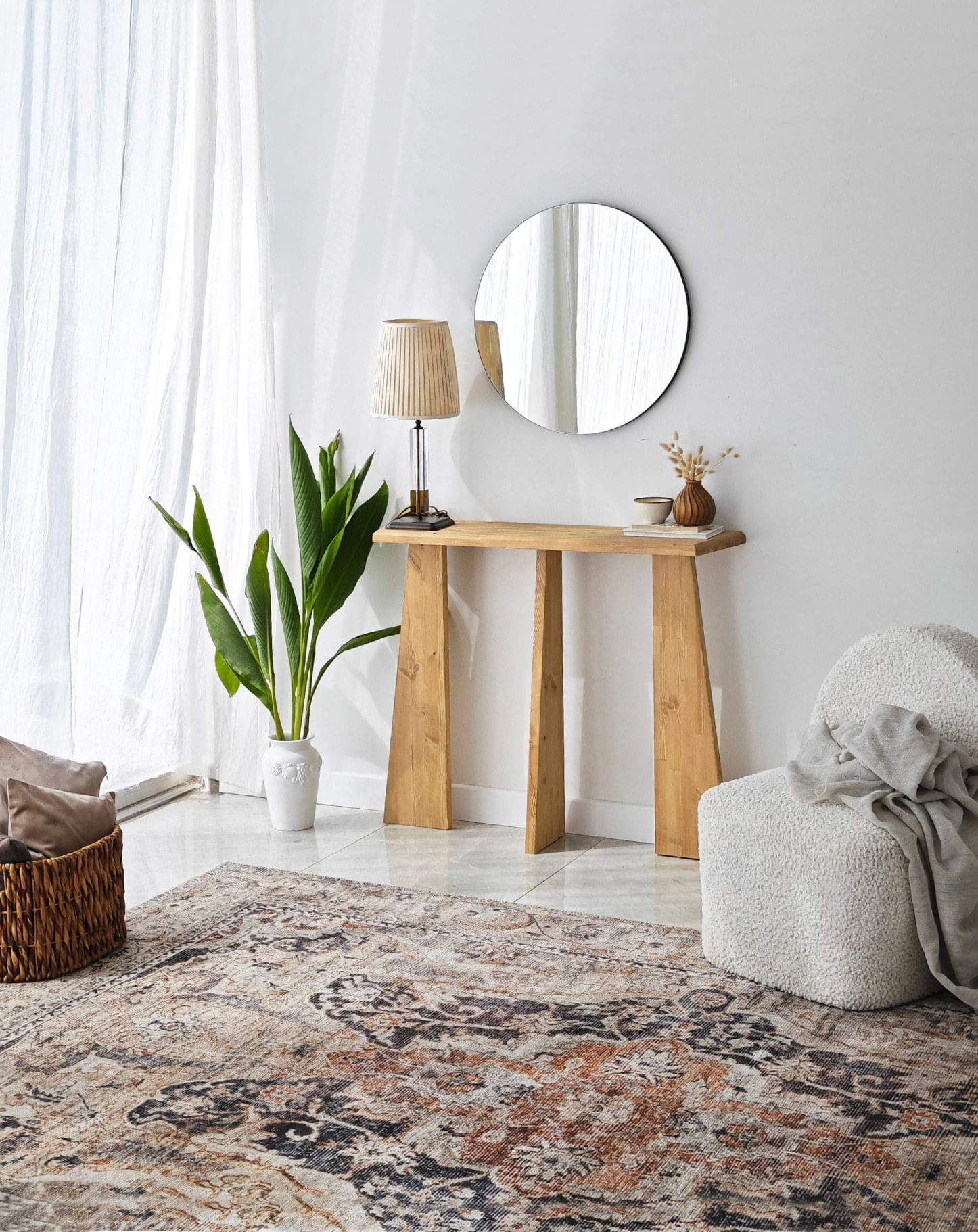 Consola, Hanah Home, lemn masiv, stejar, 100x28x83 cm — imaginea 9
