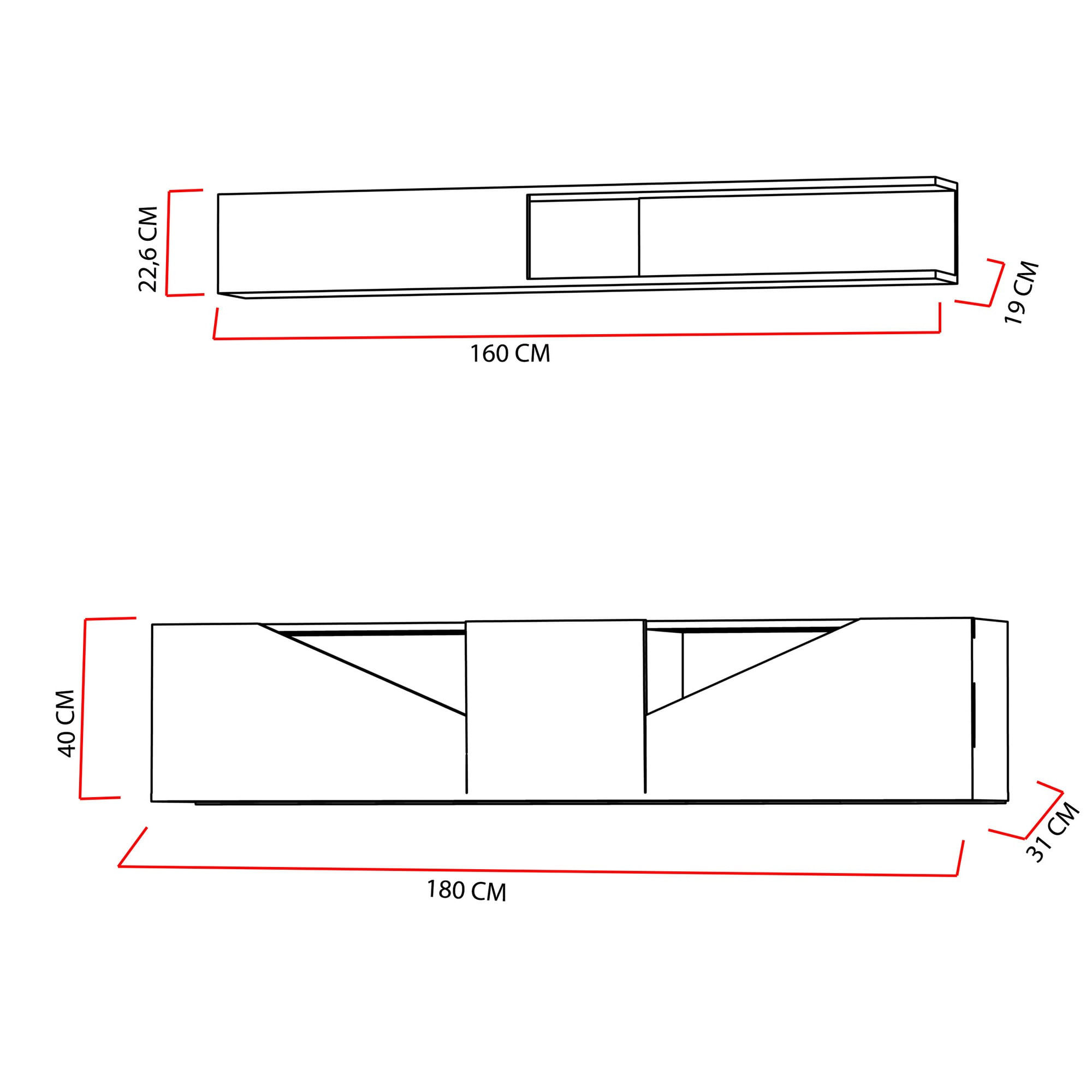 Comoda tv, Hanah Home, pal melaminat, nuc si negru, 180x40x31 cm — imaginea 2