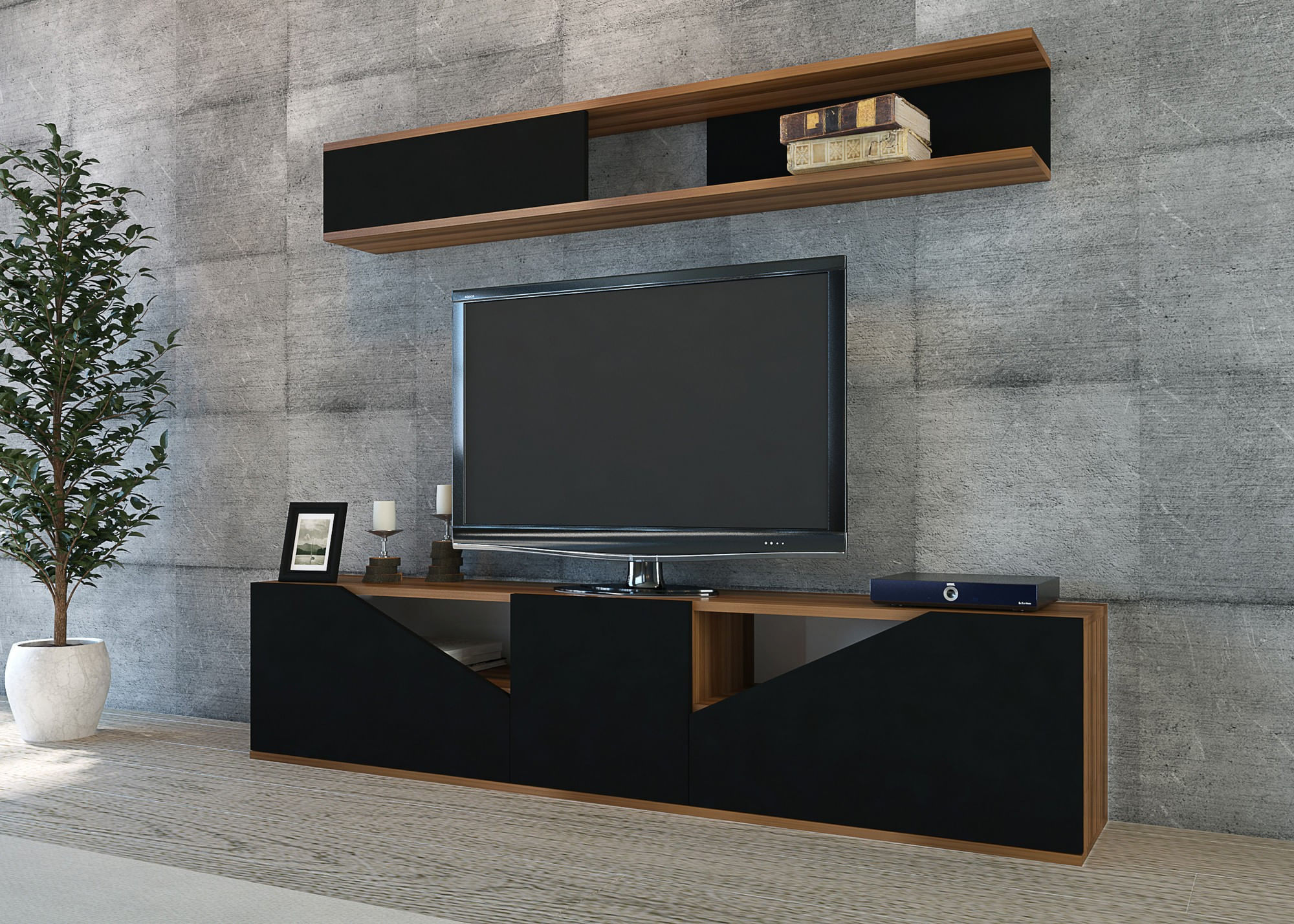 Comoda tv, Hanah Home, pal melaminat, nuc si negru, 180x40x31 cm — imaginea 4