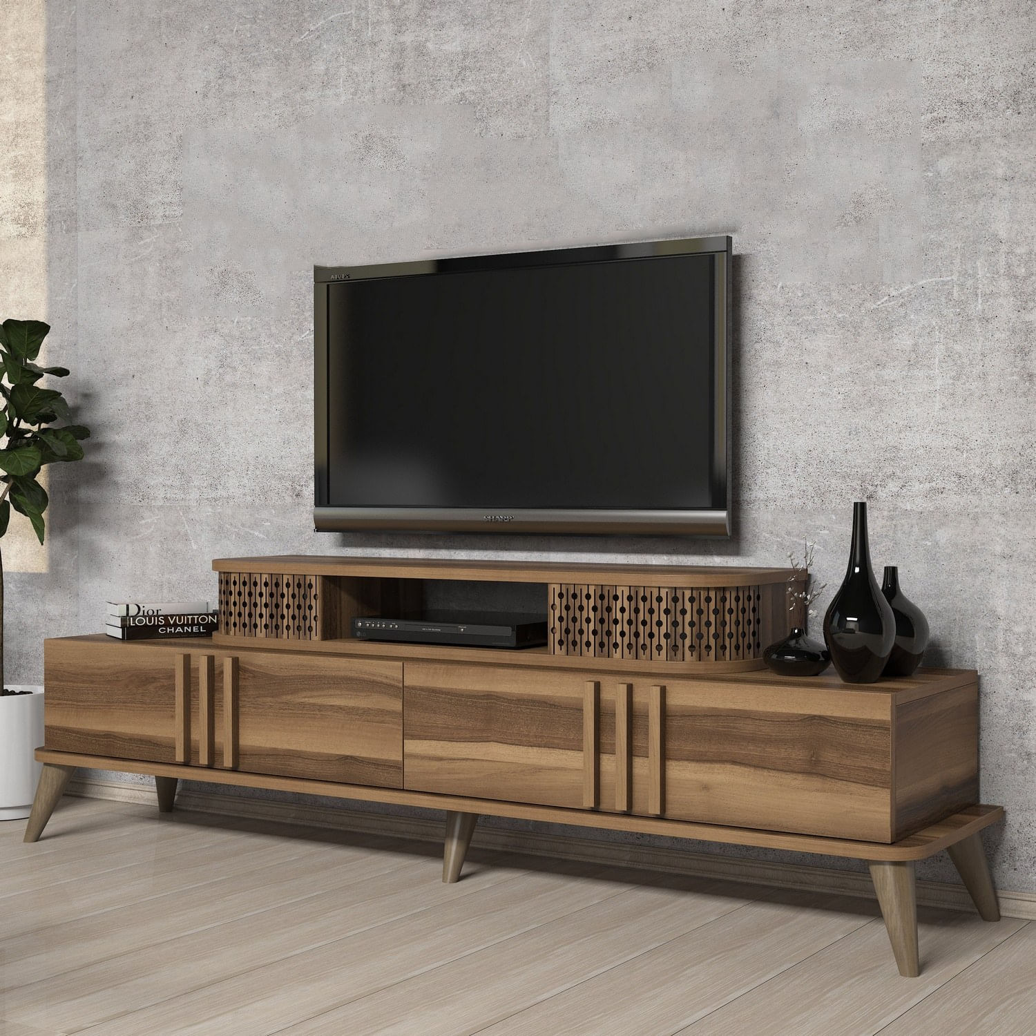 Comoda tv, Hanah Home, pal melaminat, nuc, 168x51x39 cm — imaginea 4