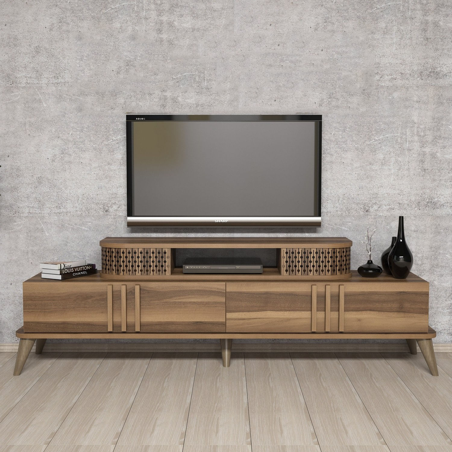 Comoda tv, Hanah Home, pal melaminat, nuc, 168x51x39 cm — imaginea 5