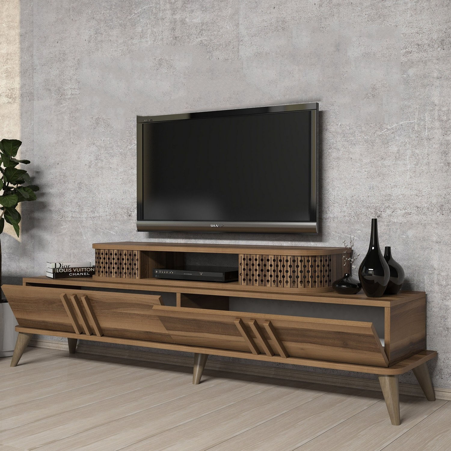 Comoda tv, Hanah Home, pal melaminat, nuc, 168x51x39 cm — imaginea 6