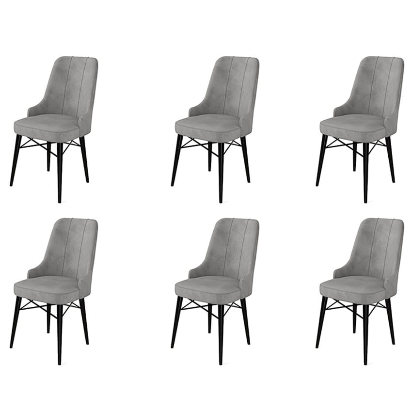 Set scaune, Hanah Home, metal, gri si negru, 46x46x94 cm, 6 piese — imaginea 2