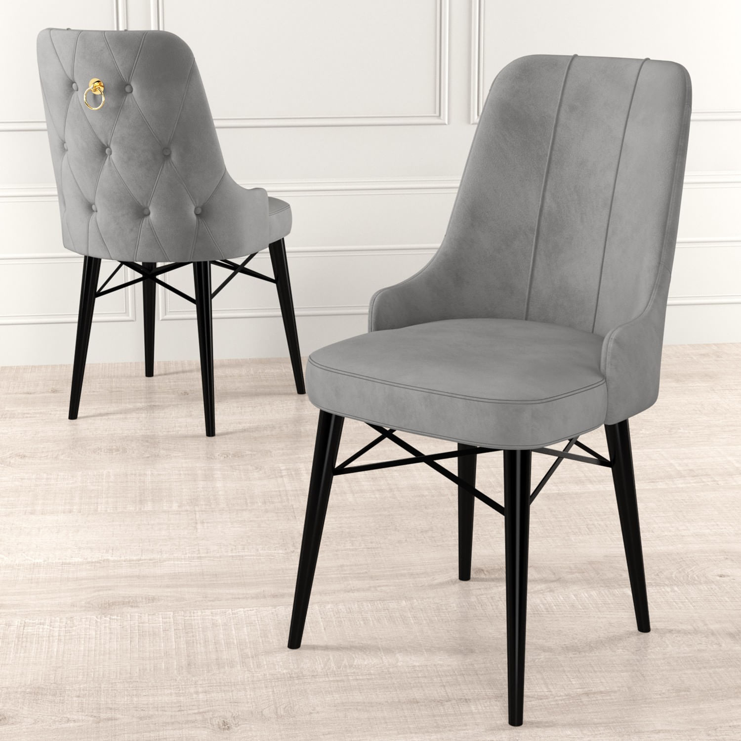 Set scaune, Hanah Home, metal, gri si negru, 46x46x94 cm, 6 piese — imaginea 4