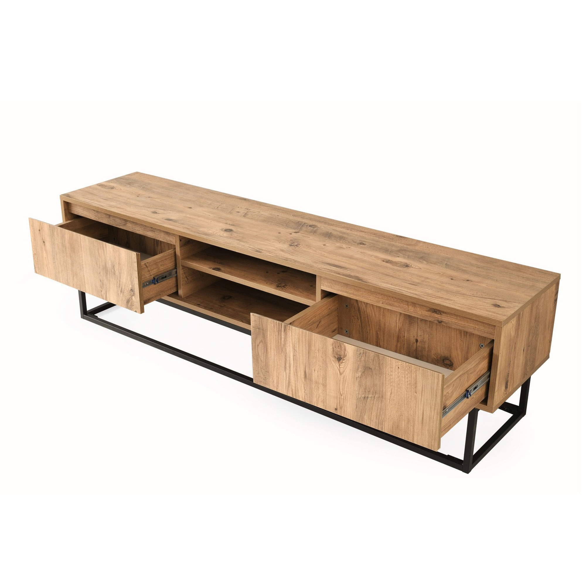 Comoda tv, Hanah Home, pal melaminat, negru si pin, 140x40x50 cm — imaginea 2