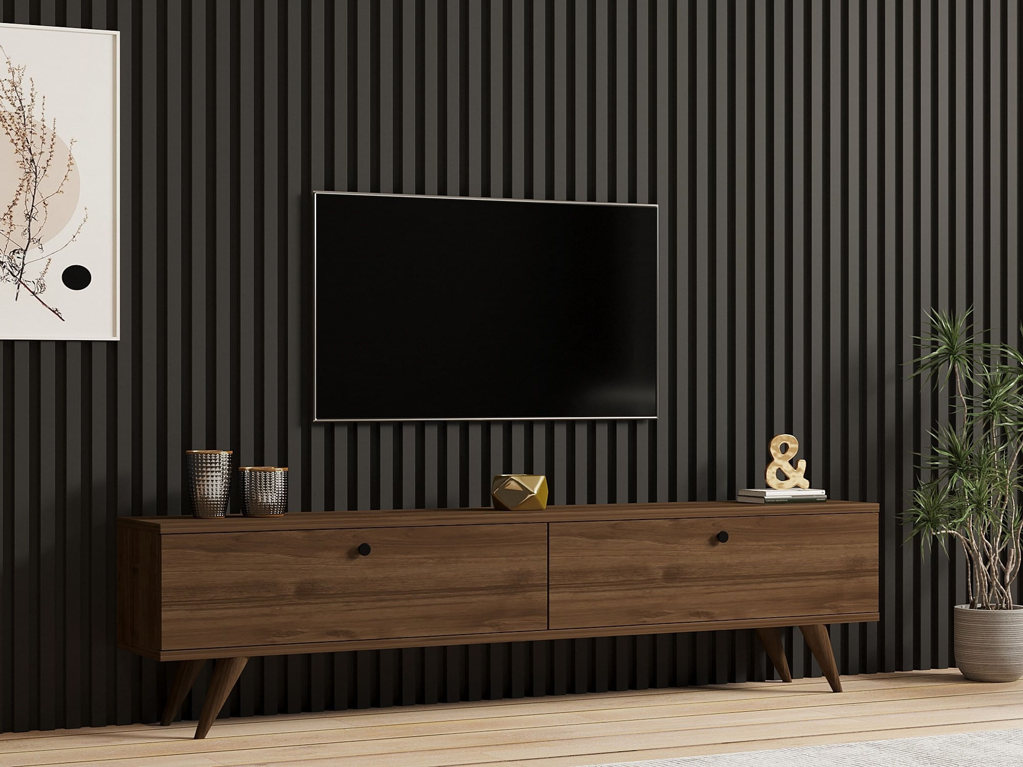 Comoda tv, Hanah Home, pal melaminat, nuc, 160x40x25 cm - 2 | YEO