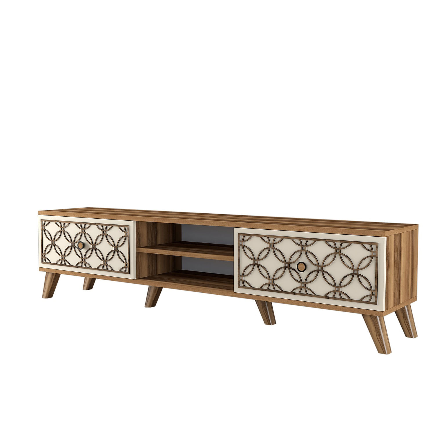 Comoda tv, Hanah Home, pal melaminat, nuc si crem, 180x44x35 cm — imaginea 4