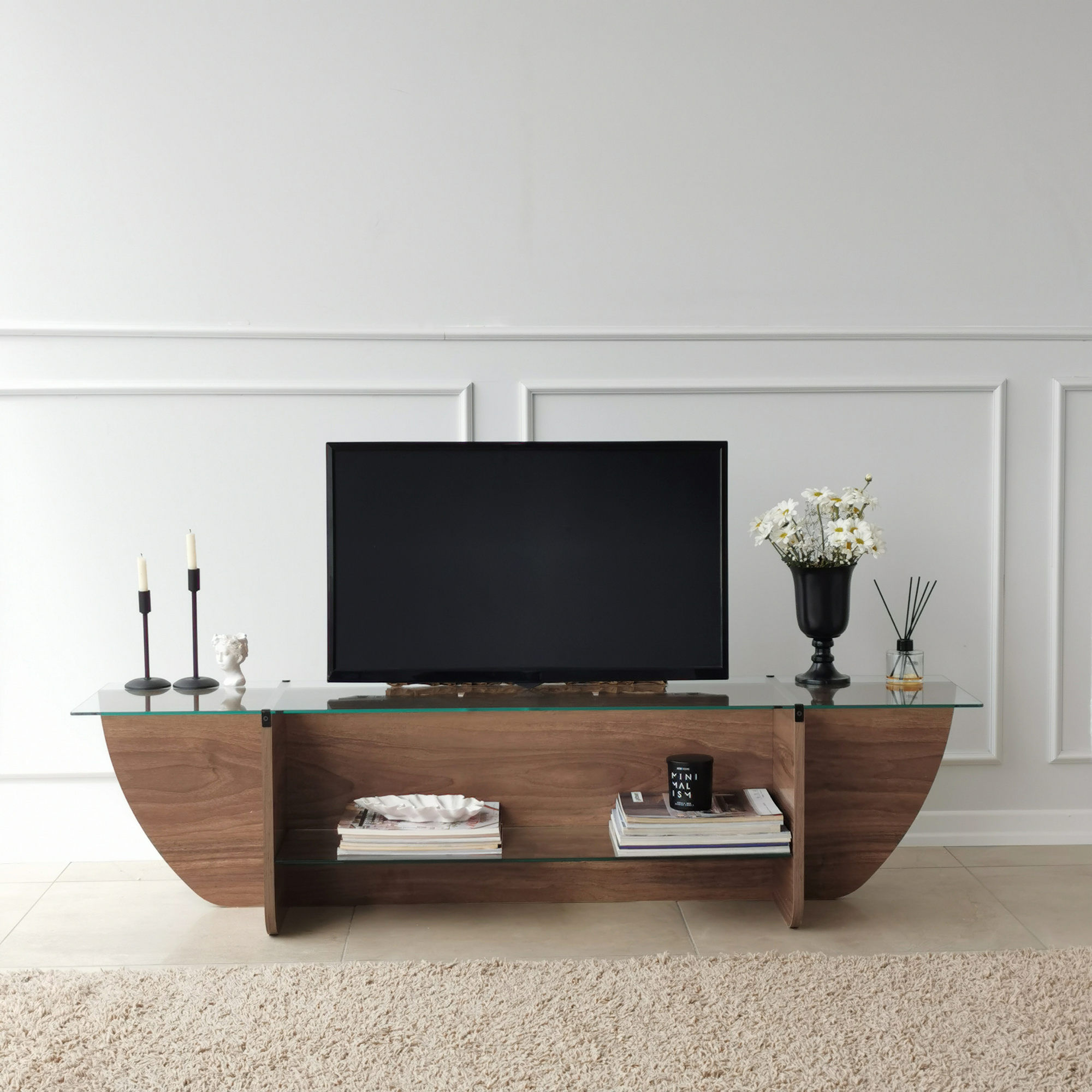 Comoda tv, Hanah Home, panou aglomerat melaminat, nuc, 158x35x40 cm — imaginea 6