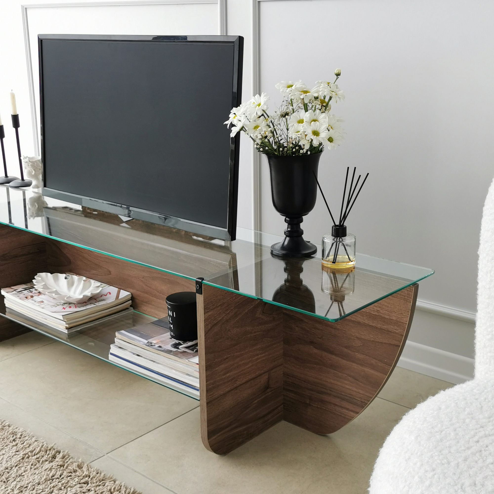 Comoda tv, Hanah Home, panou aglomerat melaminat, nuc, 158x35x40 cm — imaginea 7