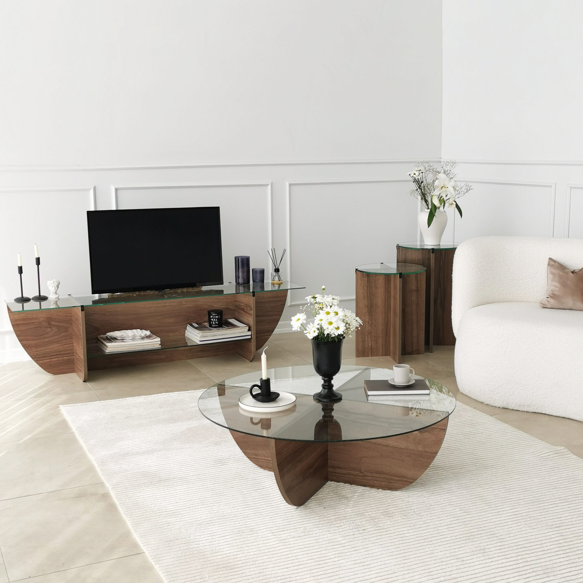 Comoda tv, Hanah Home, panou aglomerat melaminat, nuc, 158x35x40 cm — imaginea 8