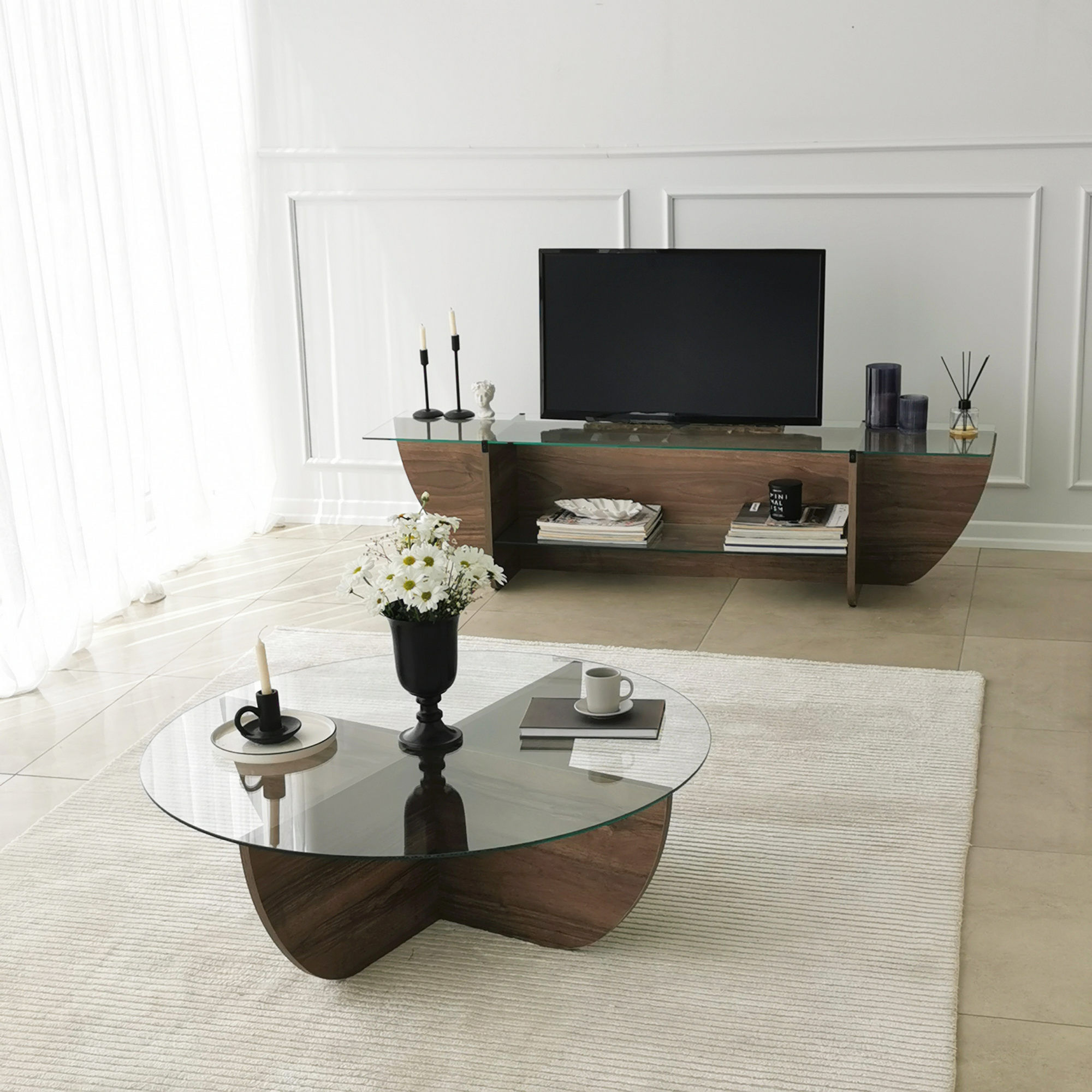 Comoda tv, Hanah Home, panou aglomerat melaminat, nuc, 158x35x40 cm — imaginea 9