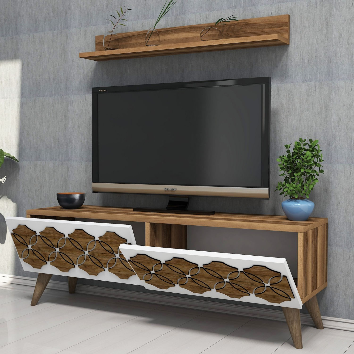 Comoda tv, Hanah Home, pal melaminat, nuc, 120x40x31.8 cm — imaginea 5