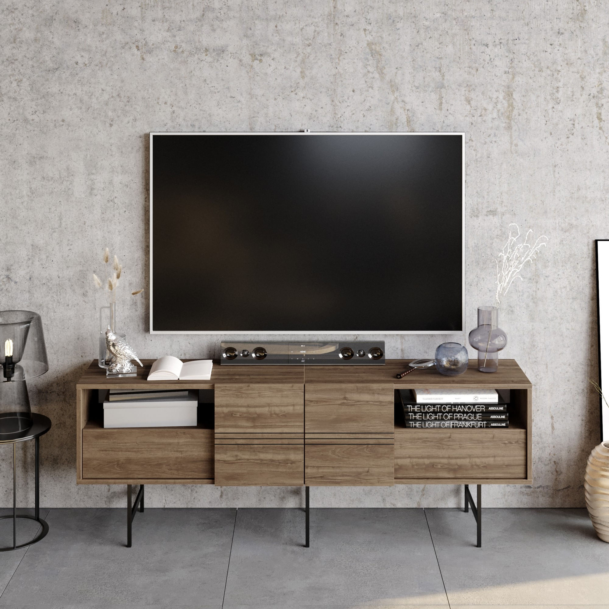 Comoda tv, Hanah Home, pal melaminat, nuc si negru, 180x64.7x37.1 cm — imaginea 4
