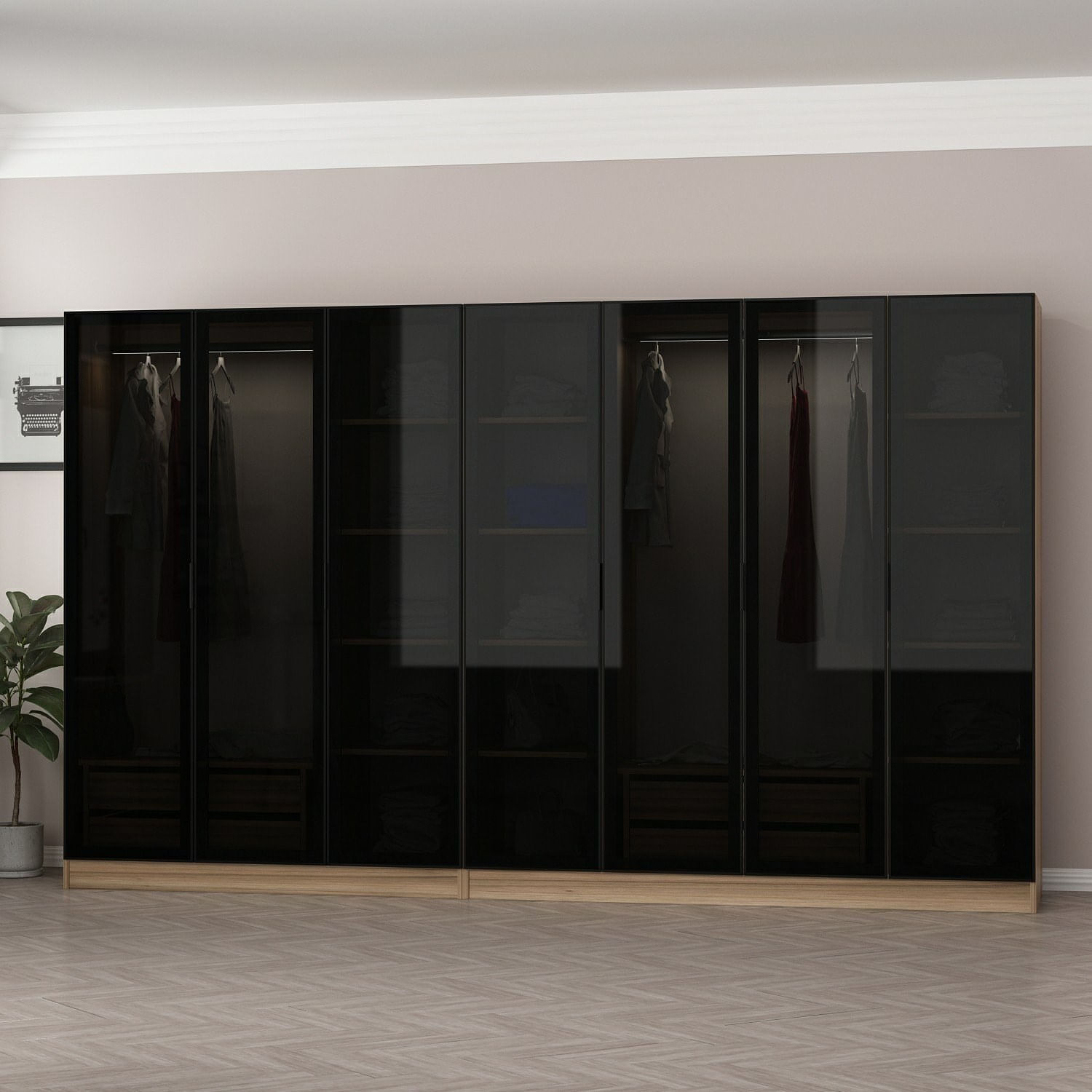 Sifonier, Hanah Home, pal melaminat, fume, 315x210x52 cm — imaginea 5