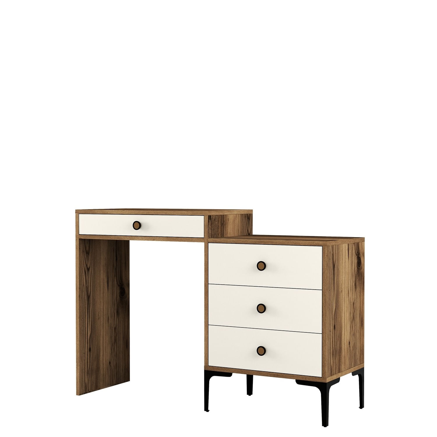 Masa de machiaj, Hanah Home, pal melaminat, nuc si crem, 124x40x84.7 cm — imaginea 2
