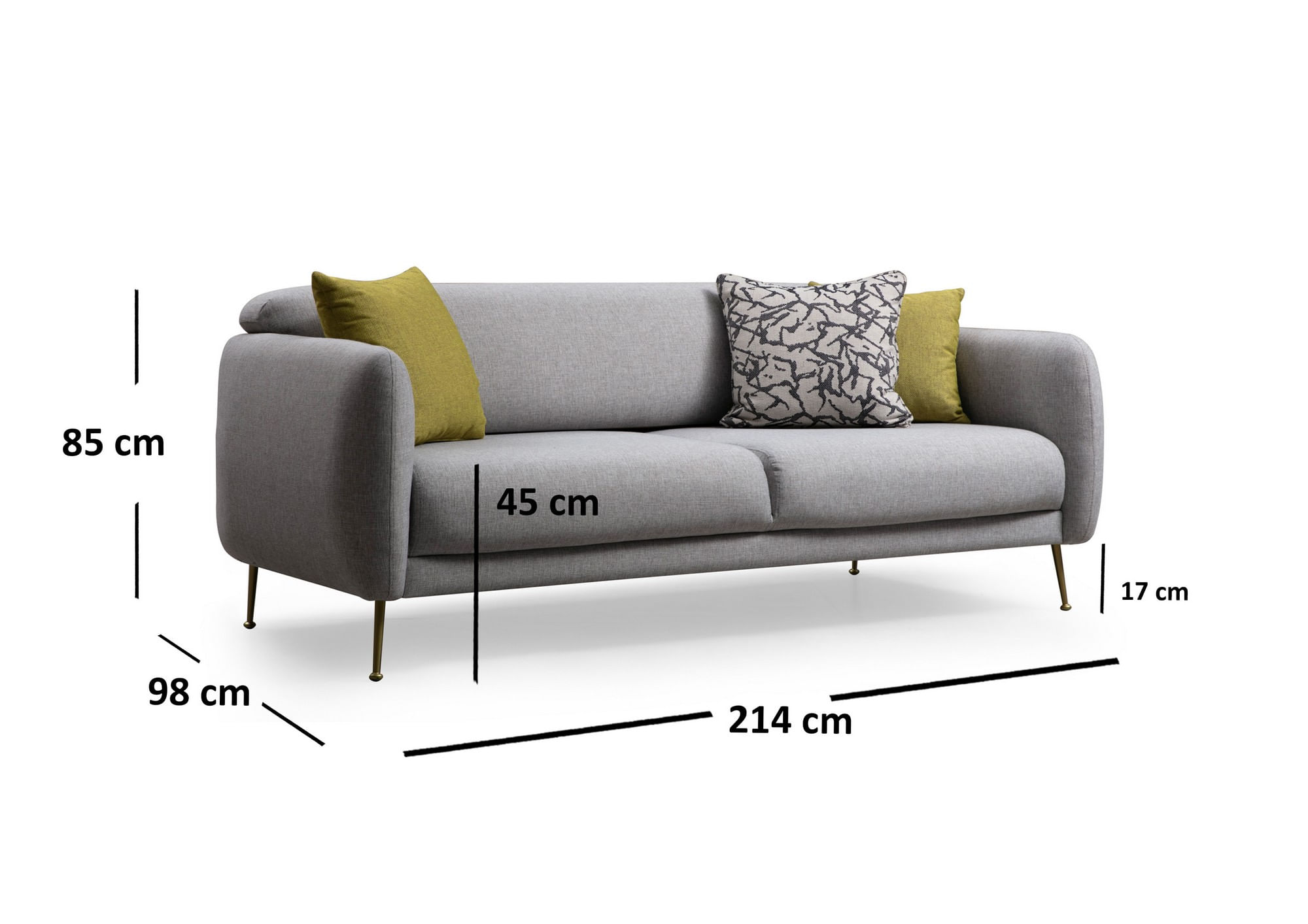 Canapea extensibila 3 locuri, Hanah Home, lemn fag si PAL, gri, 214x98x85 cm — imaginea 2