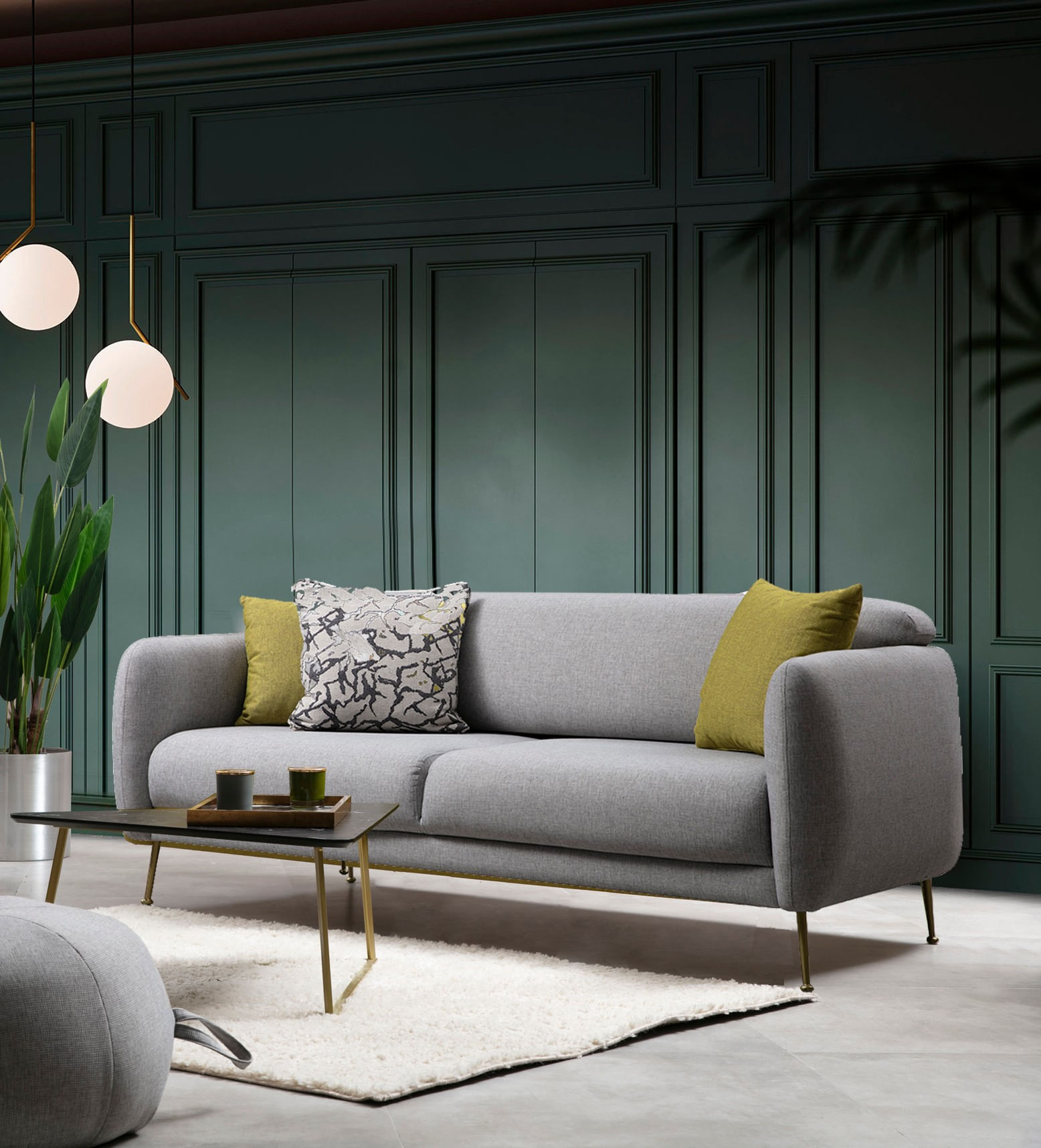 Canapea extensibila 3 locuri, Hanah Home, lemn fag si PAL, gri, 214x98x85 cm — imaginea 6